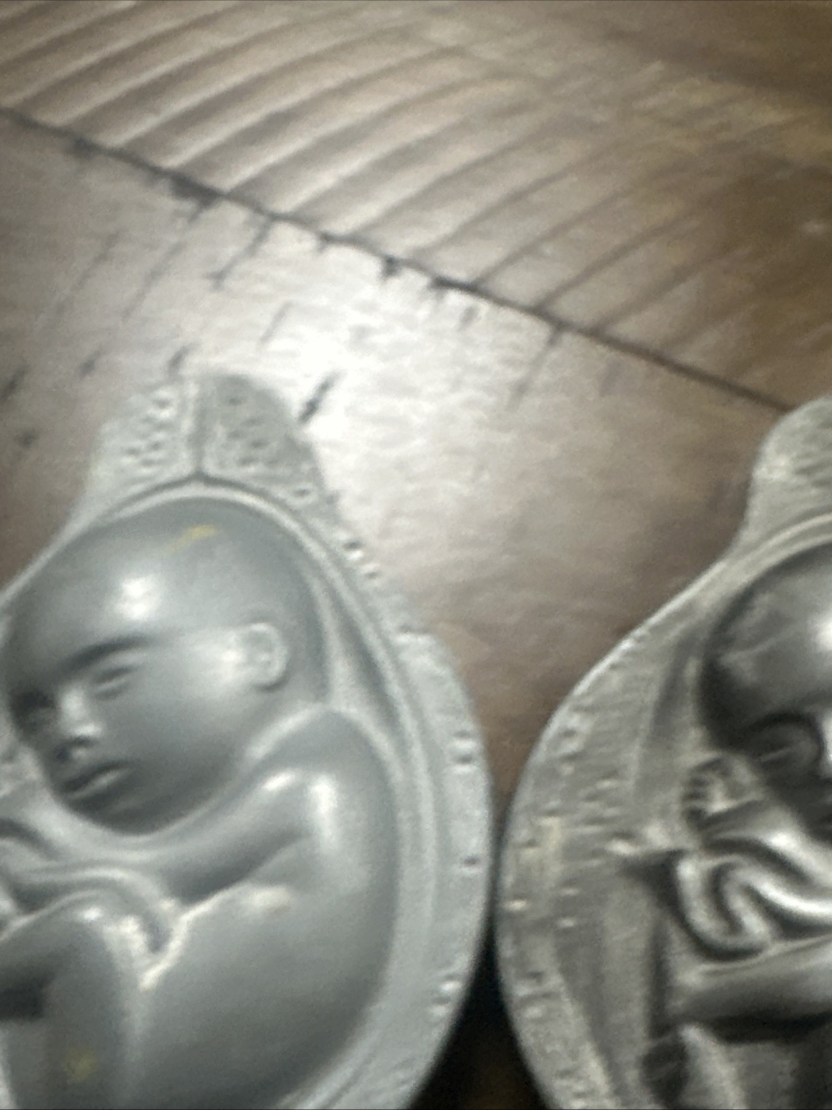 2 Parke-Davis TABRON 1950s Vintage Pharmaceutical Pewter Fetus Paperweight VGC
