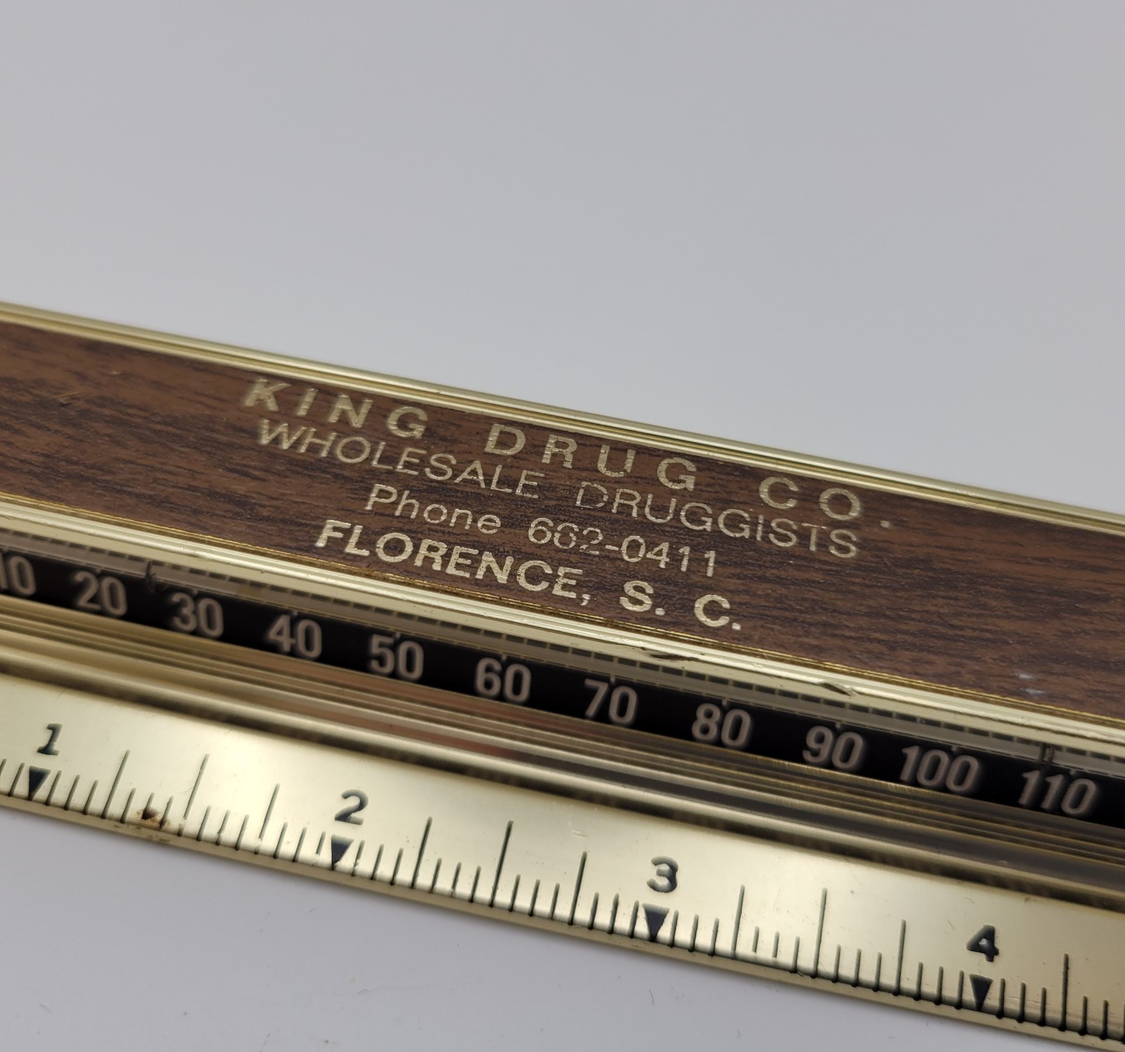 King Drug Company Wholesale Druggist Florence SC Paperweight Thermometer Ruler