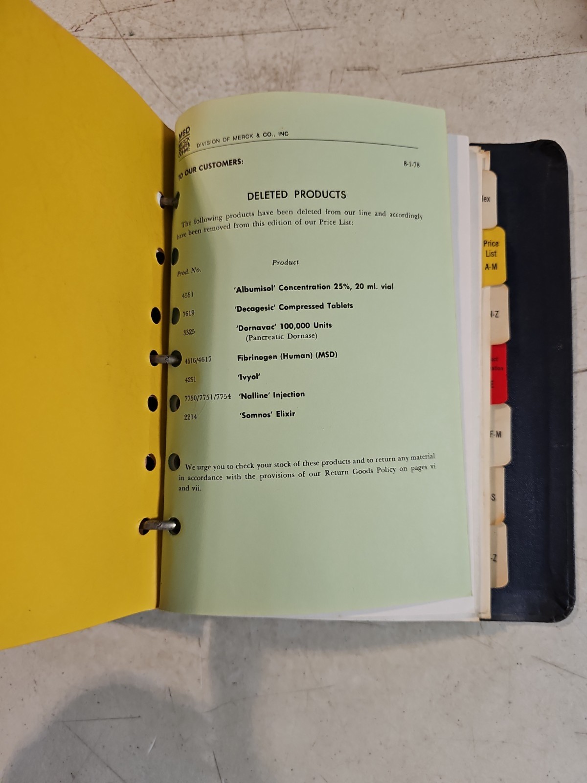 Vtg 1979 Merck Sharp & Dohme Pharmaceutical Price List & Product Data In Binder
