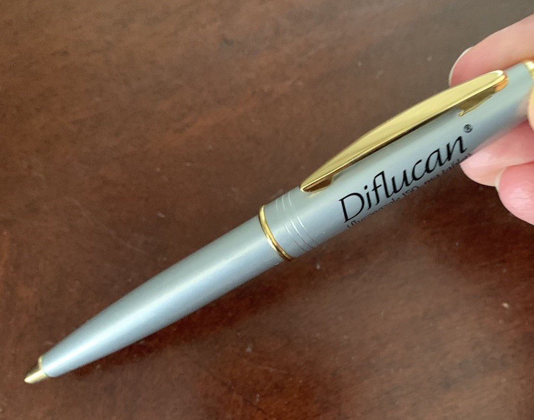 Diflucan Drug Rep Pharmaceutical Promo Metal Pen Heavy Silver Design Works