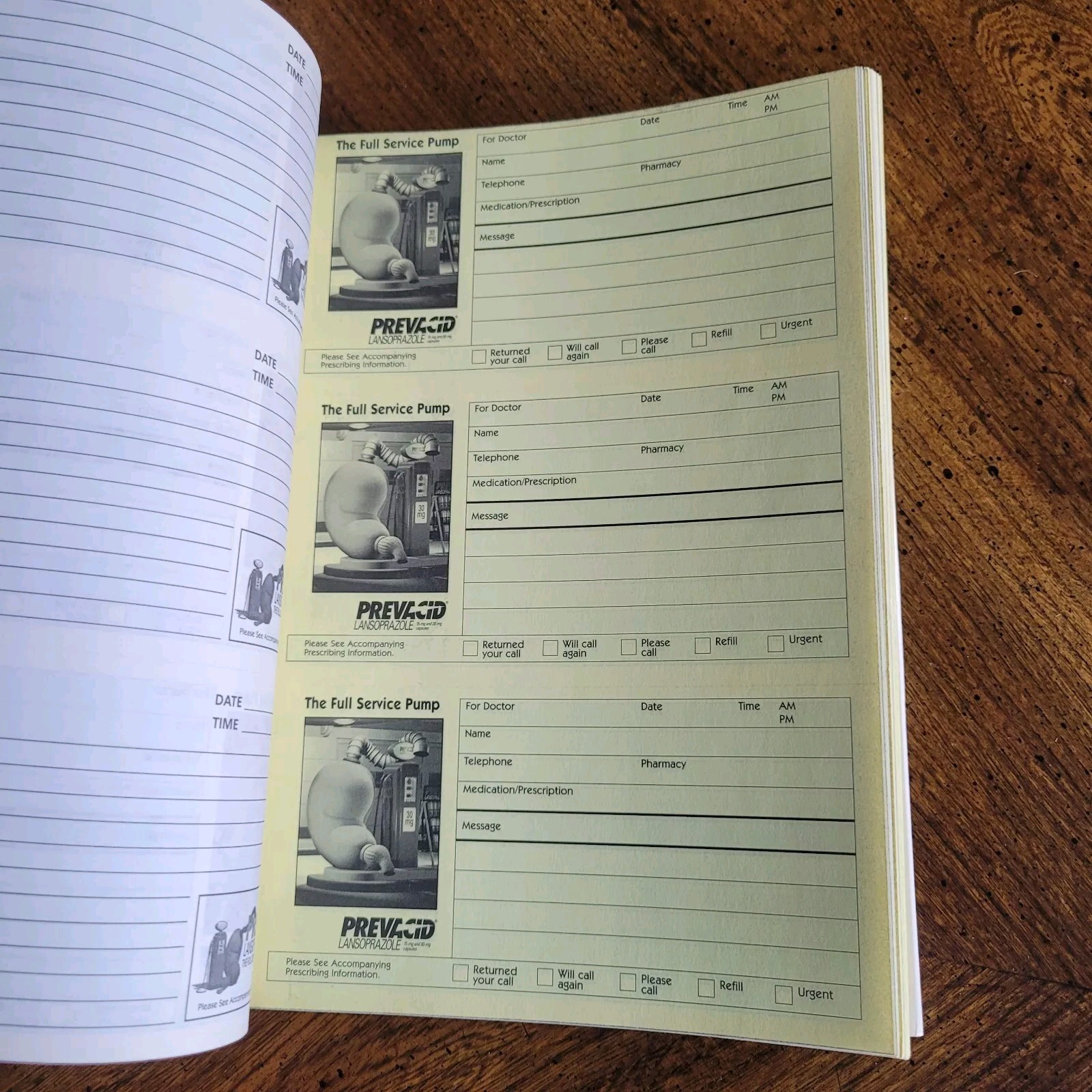 Prevacid Pharmaceutical Drug Rep Doctor MD Office Phone Message Book Pad x 2
