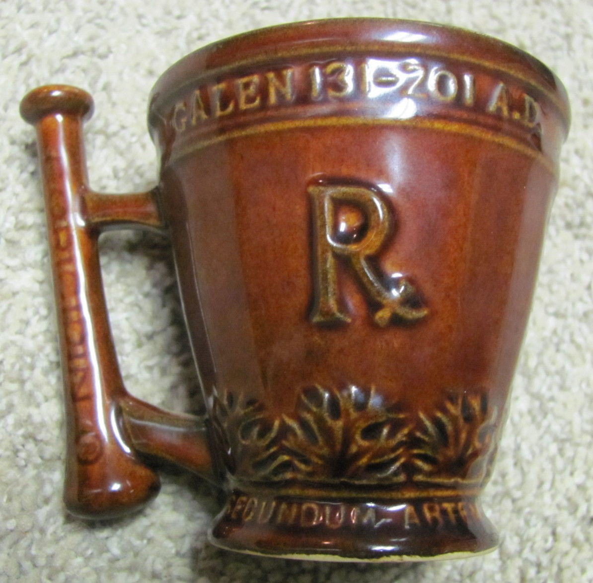 Beautiful Brown Glazed Schering Coricidin Pharmacy Mug Secuden Artem Galen 131-2