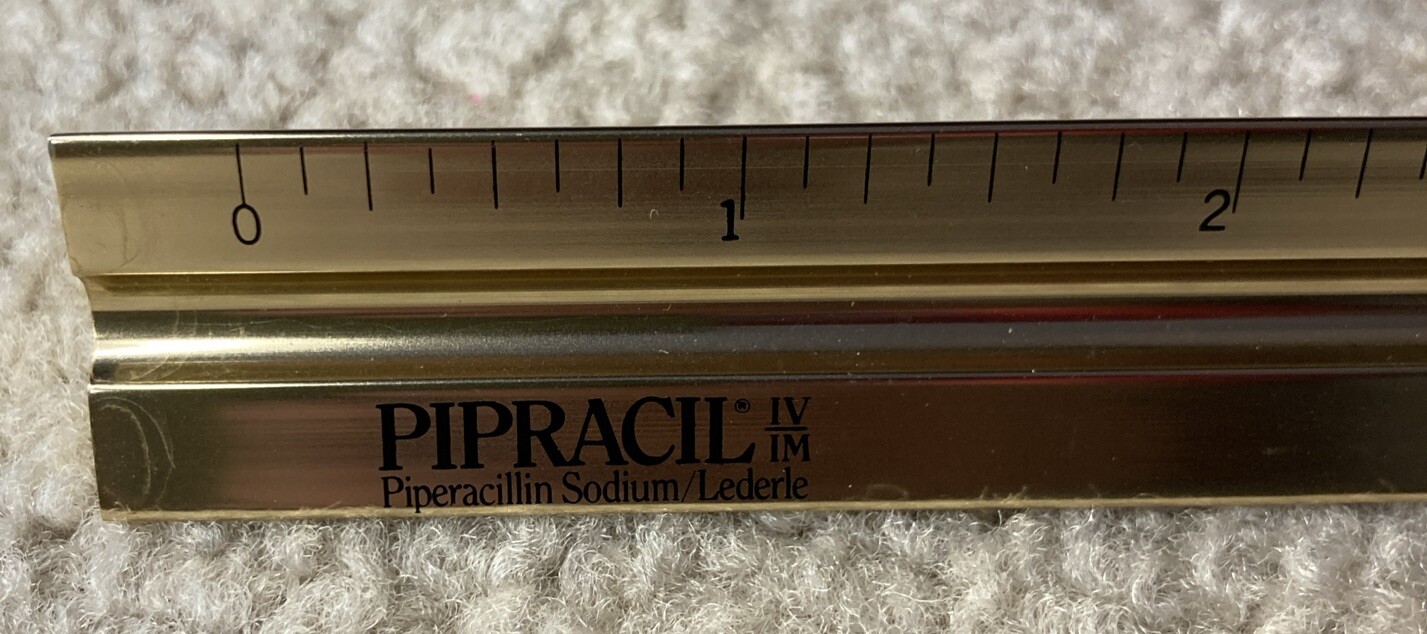 Vintage 1986 Pipracil 12” Metal 3 Sided Ruler Drug Rep. Advertising Medical