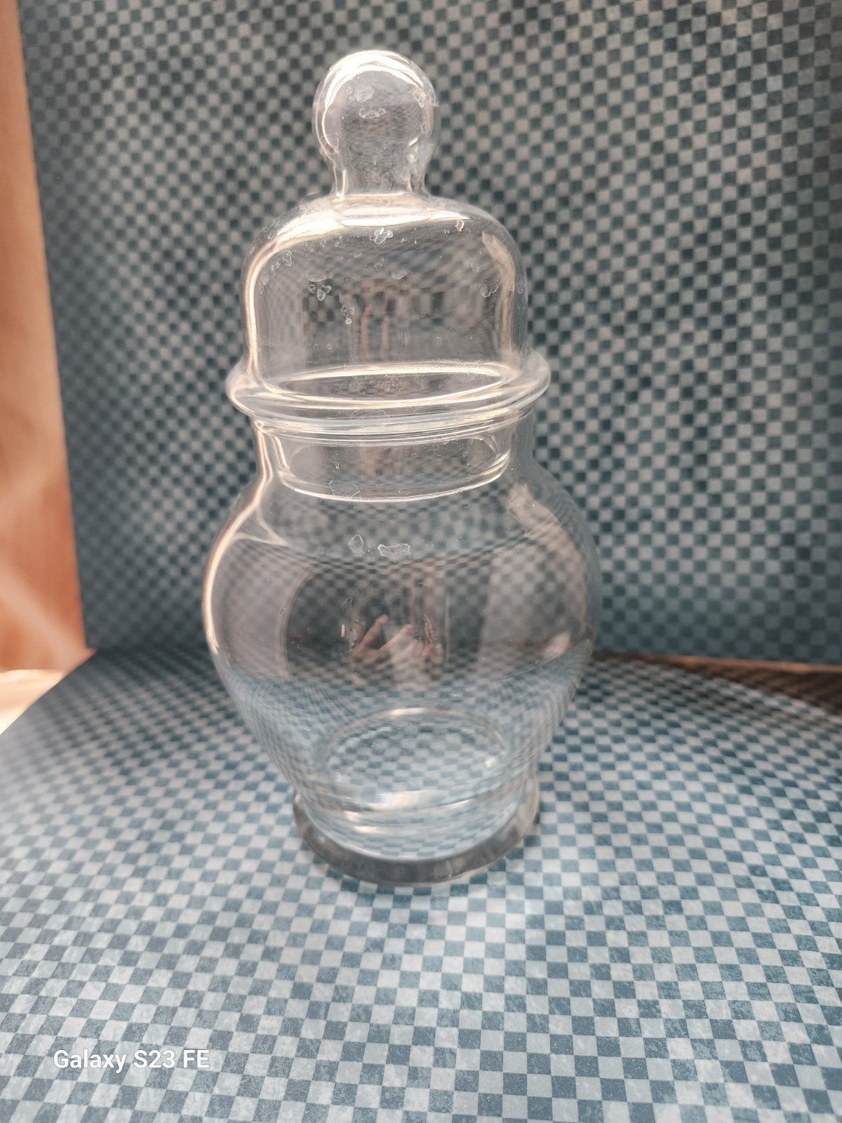 Drugstore Apothecary Jar 7 in. w Lid Signed “July 10. P” Medicine Glass
