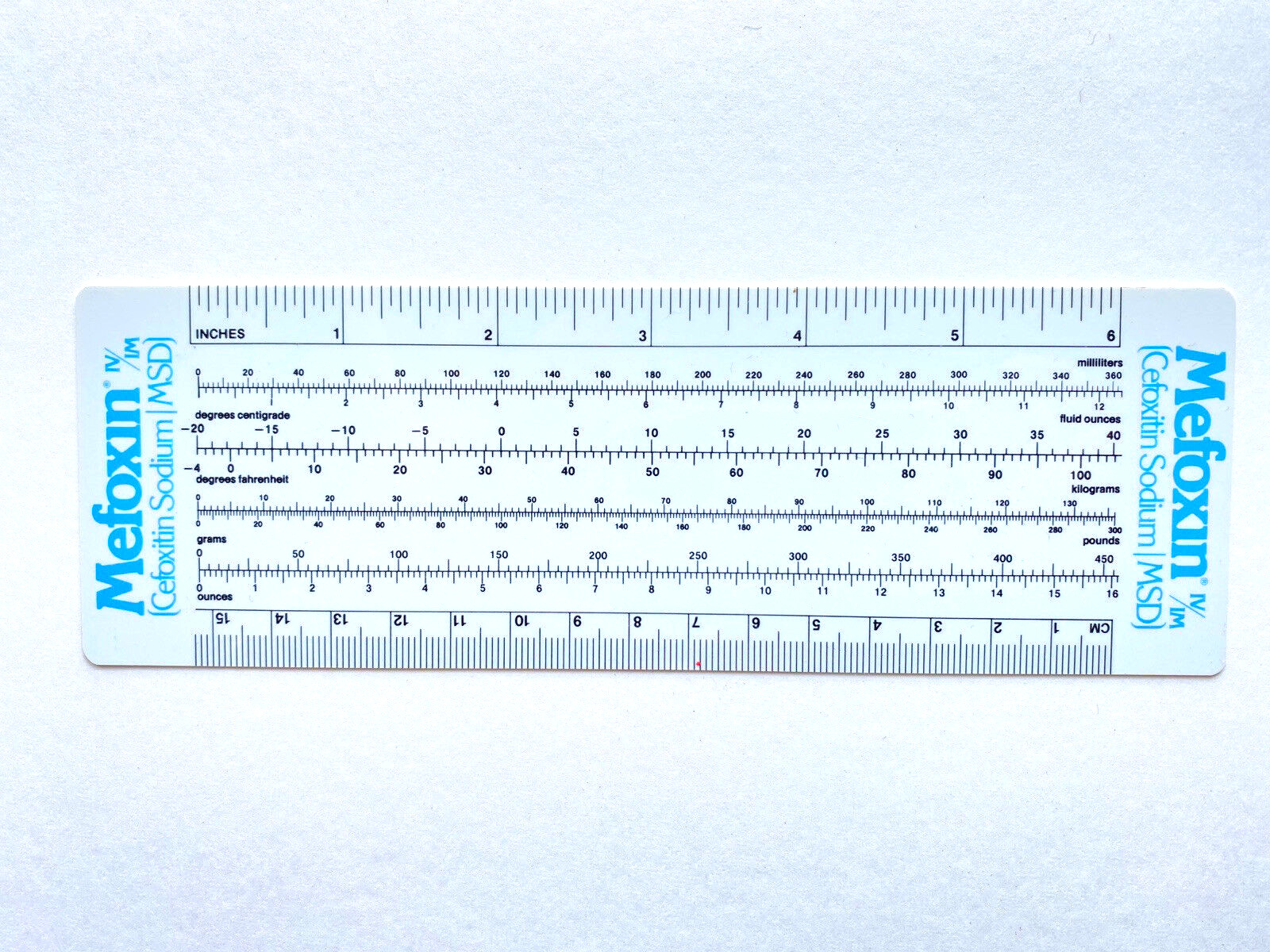 1980s Mefoxin Ruler MSD Merck Labs Pharmaceutical Drug Advertising Swag 7.5”