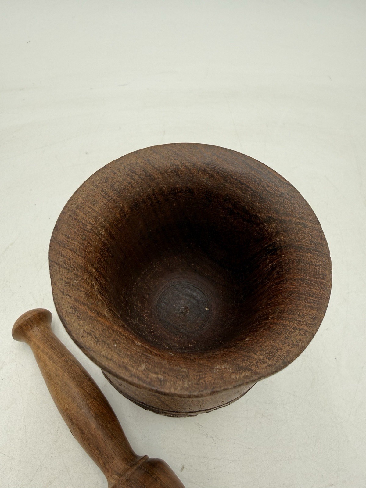 Vintage Wood Carved Mortar Pestle RX Apothecary Pharmacopoeia Homestead
