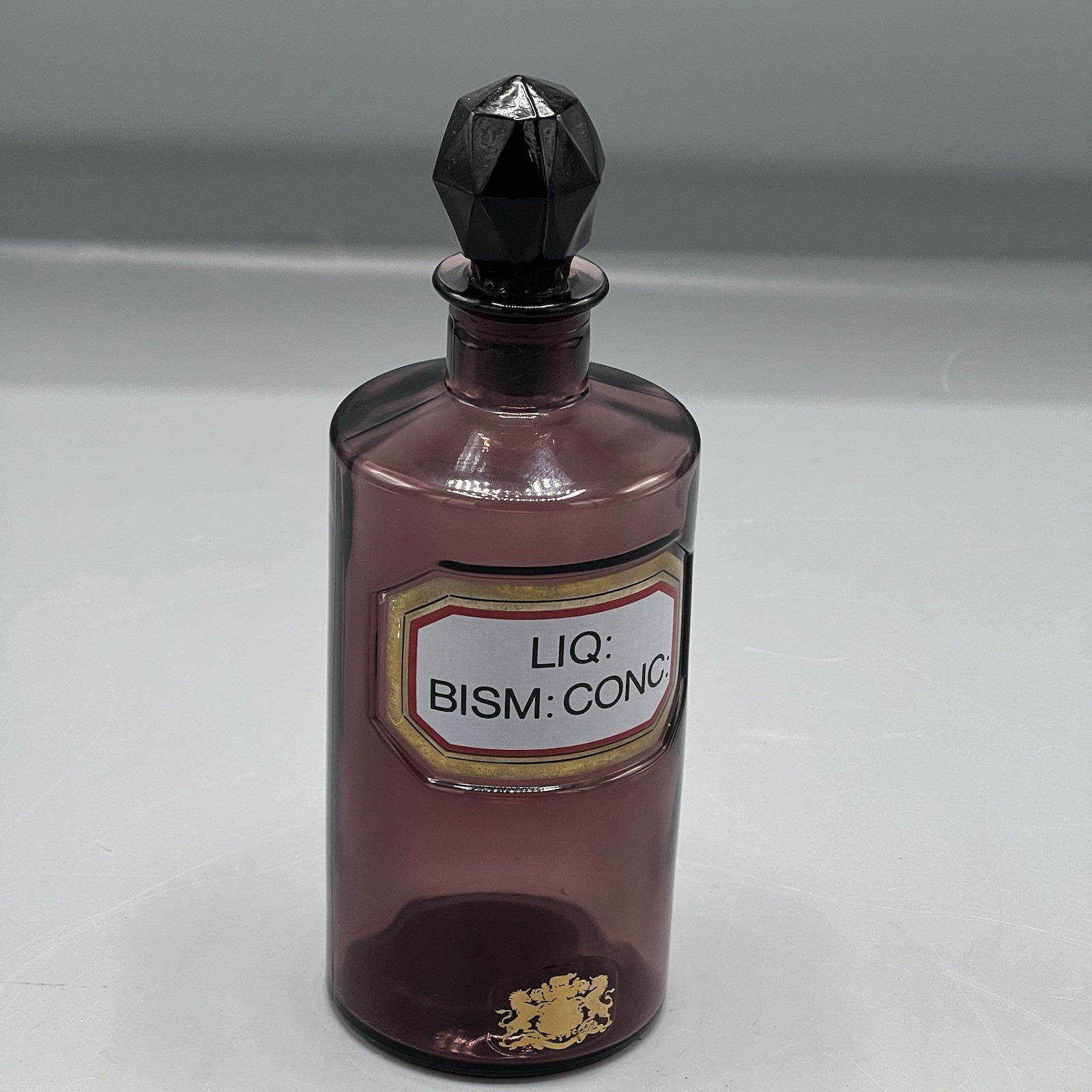 Antique Amethyst Glass Apothecary Bottle Royal Pharma Society Bismuth 7″