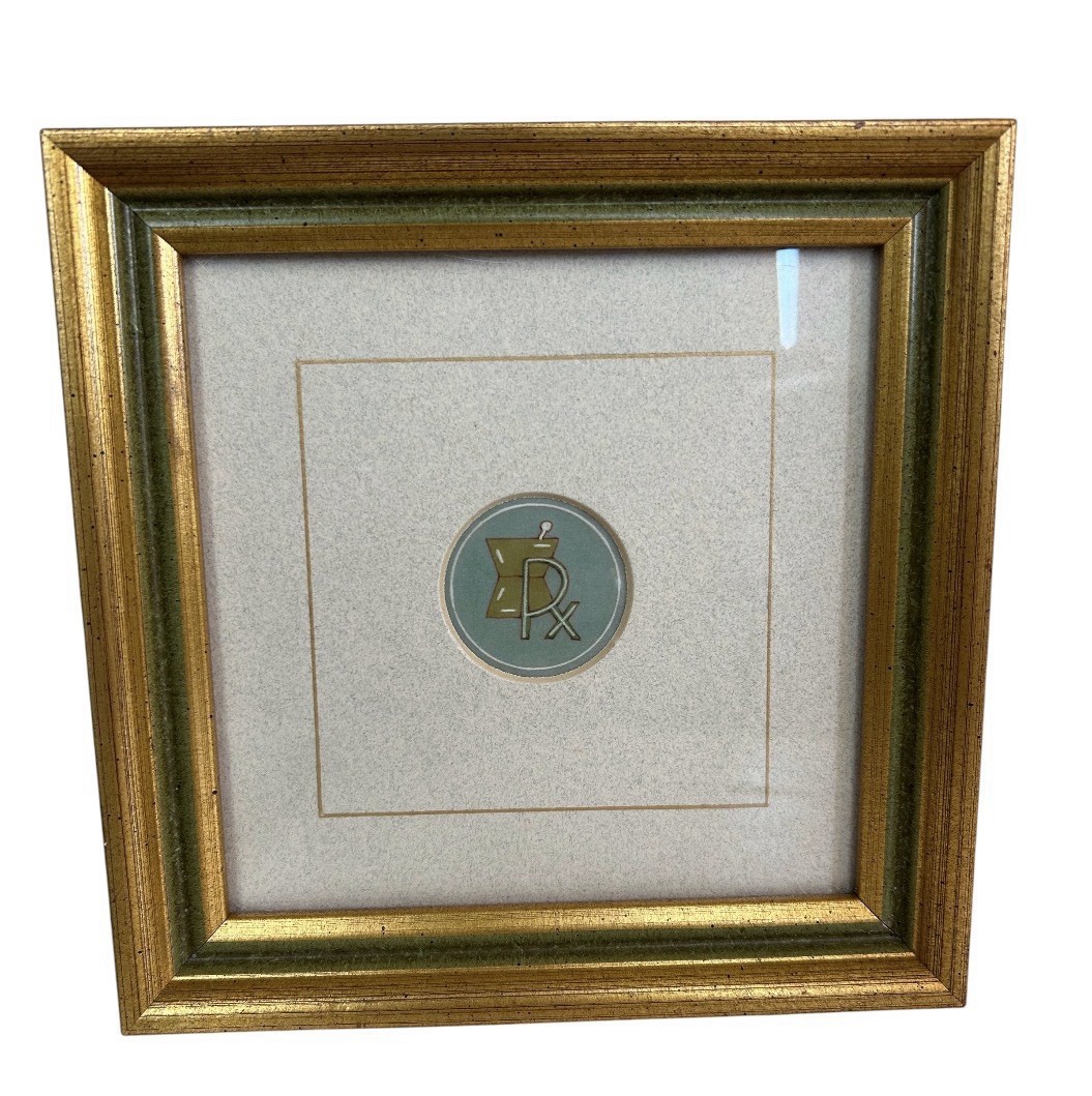 Vintage Pharmacy Wall Decor Set: Framed Apothecary Art & Faux Stone Rx Plaque