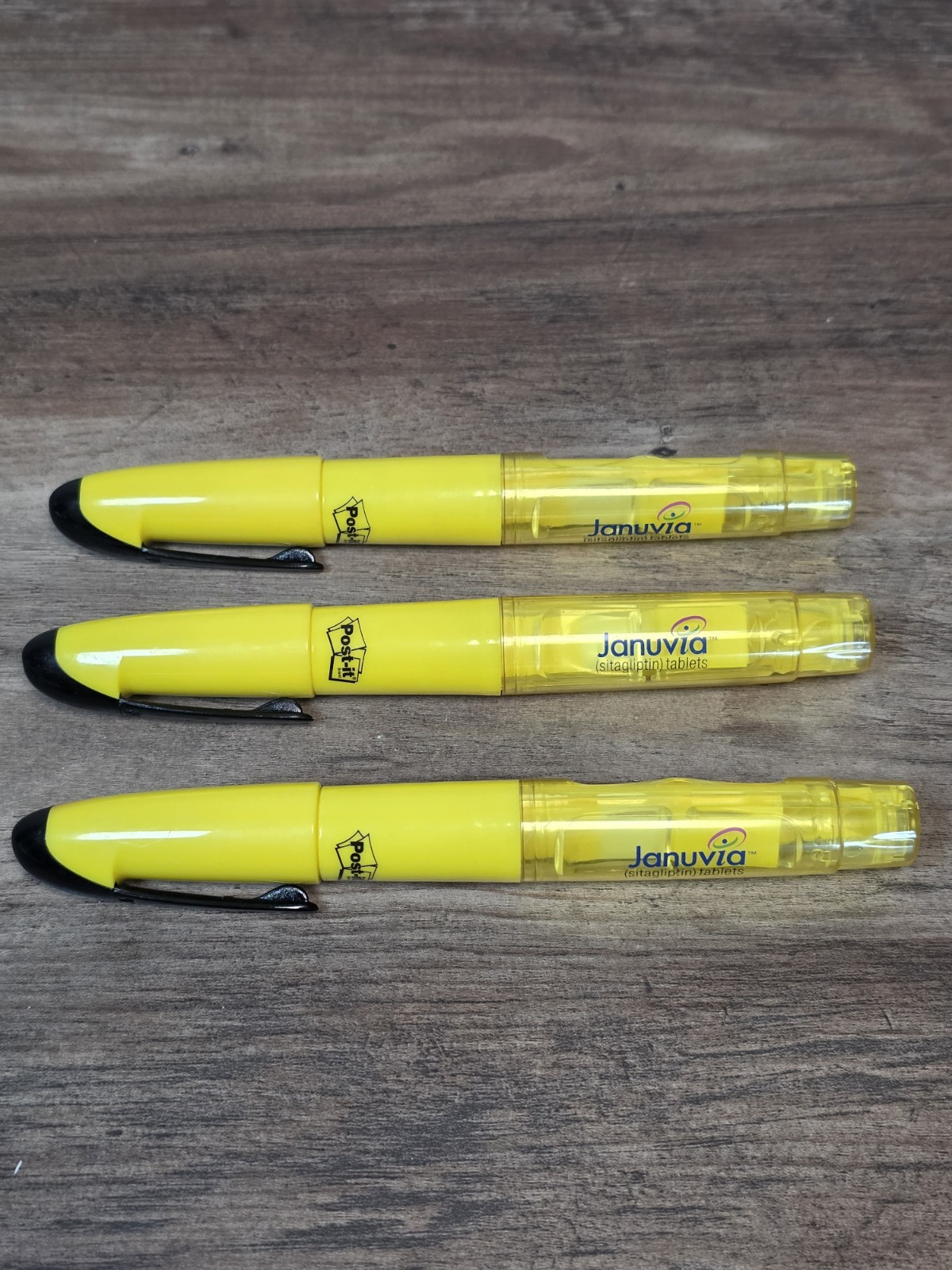 Januvia Post-It Highlighters Pharmaceutical Drug Rep Advertising Yellow Lot Of 3