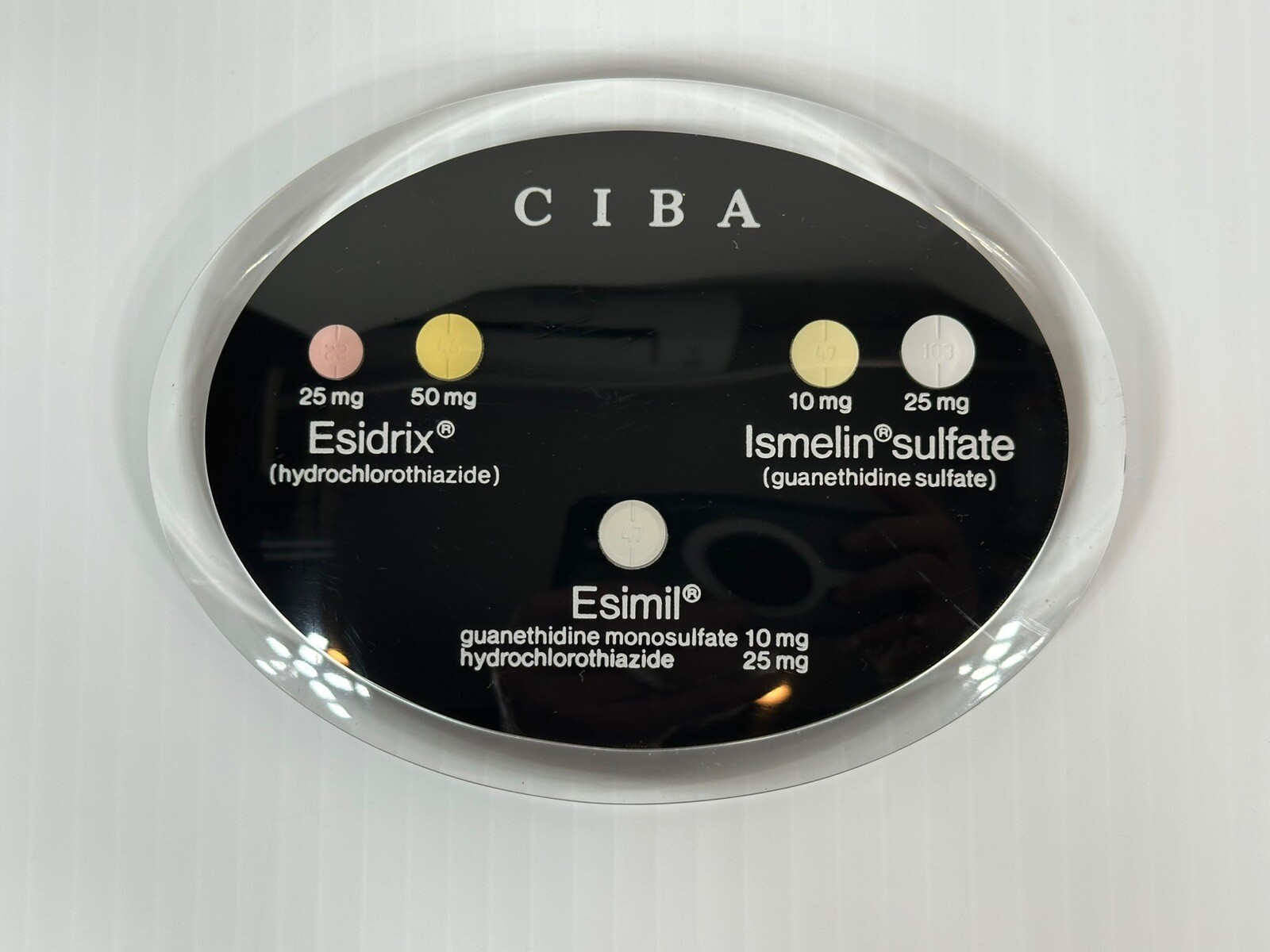 Vintage CIBA Pharmaceuticals Antihypertensive Doctor Promo Paper Weight Display
