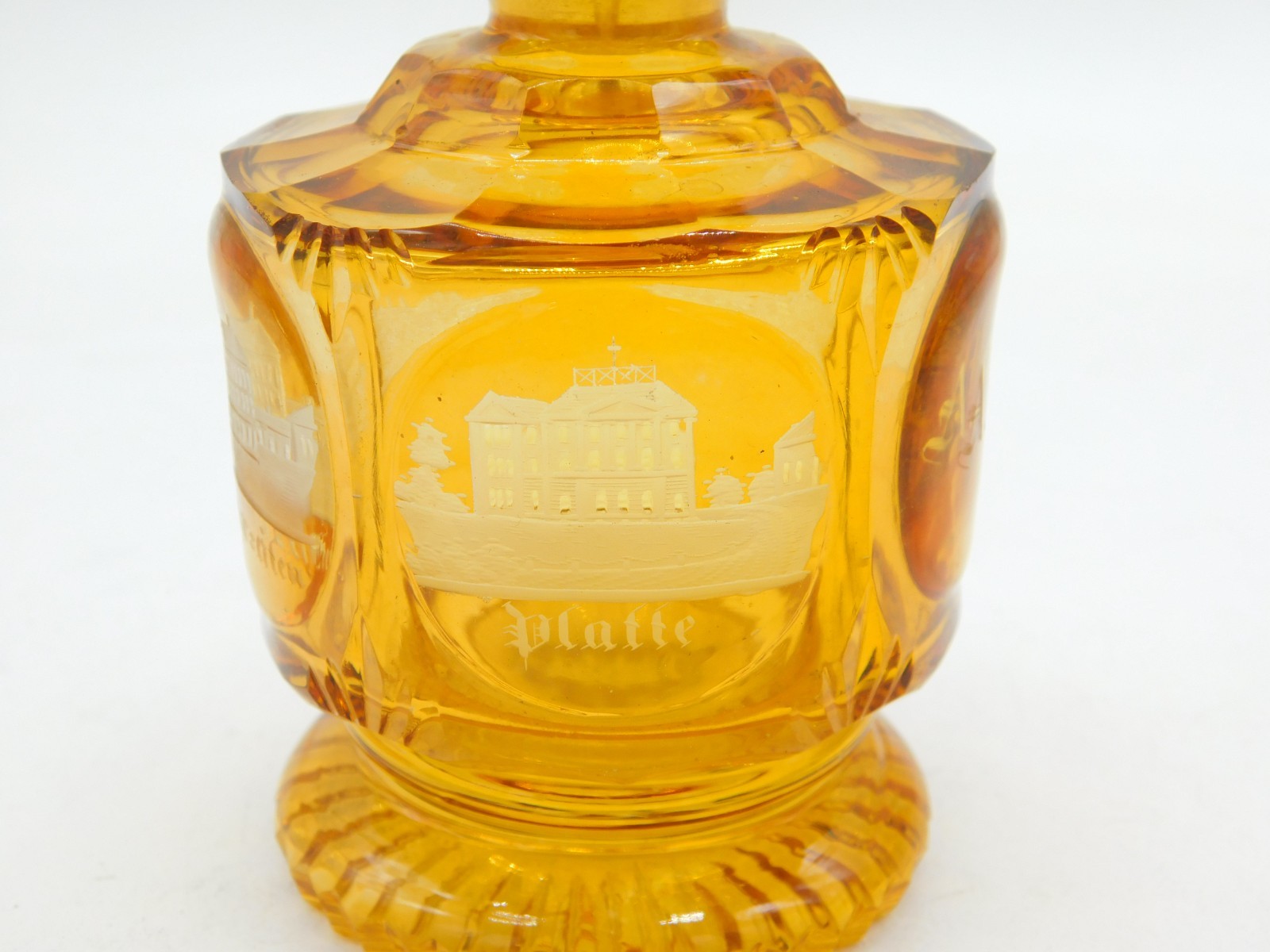 19th Century Bohemian Amber Glass Acid Etched Scent Bottle Antique c1860