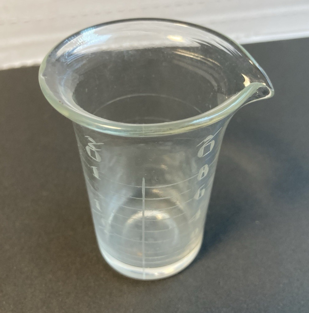 Vintage Beaker- 1 fl. ounce to 8 fl. dram Glass Apothecary with Measuring Spout