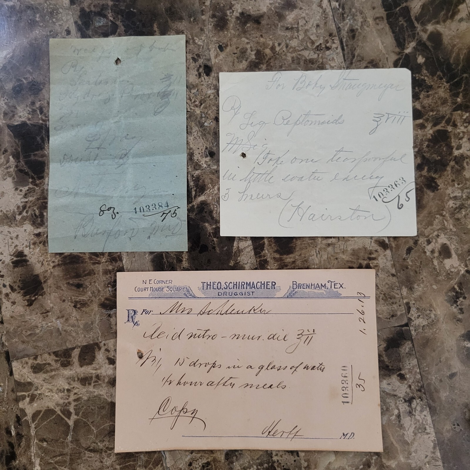 File box & 101 antique prescriptions (1913) – Codeine, Anodyne, Poisons