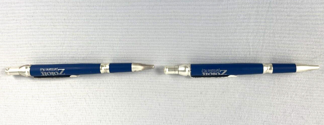ZOLOFT Metal Pen Set Pharmaceutical Drug Rep Promo Blue Silver Logo Vintage