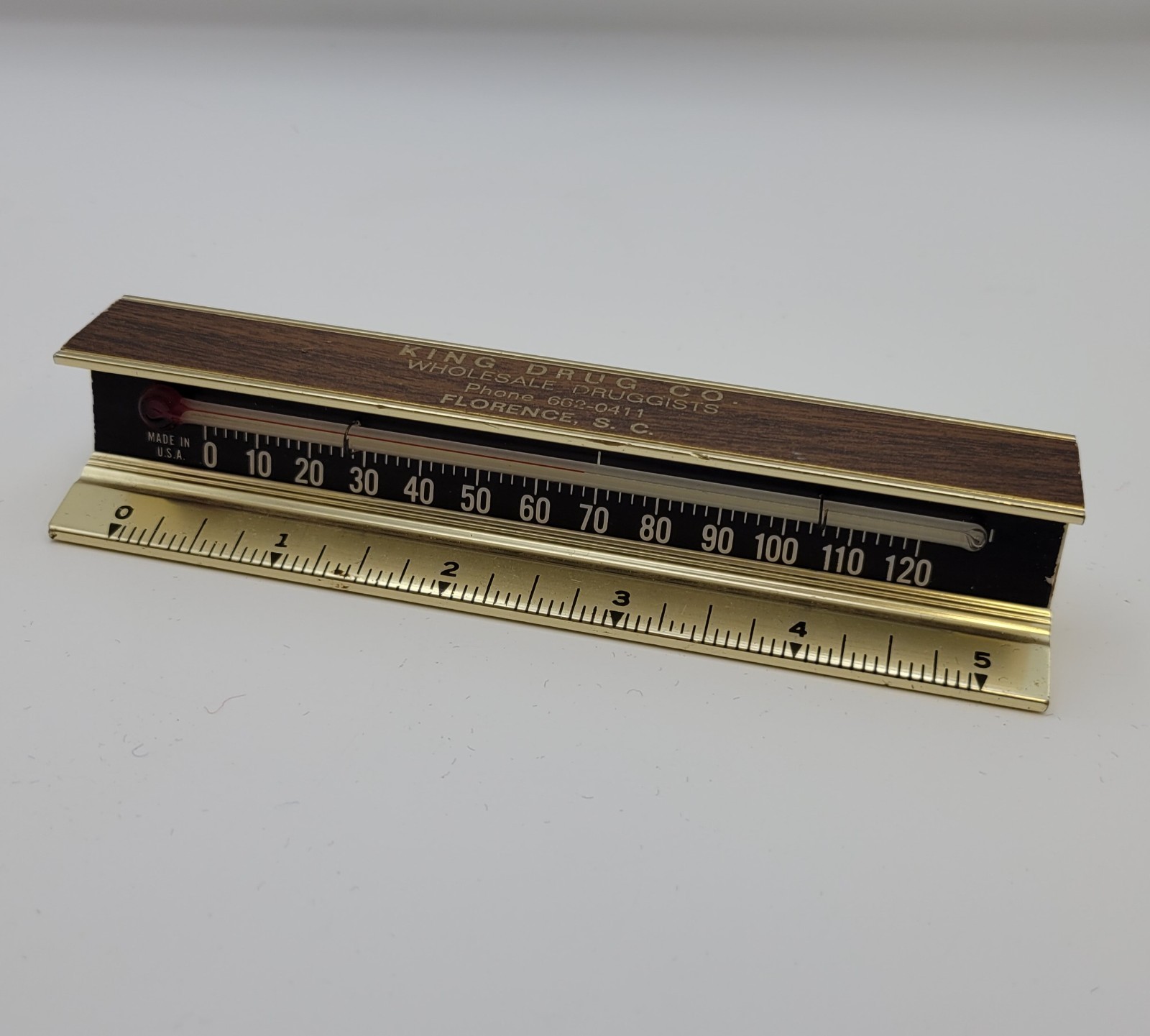 King Drug Company Wholesale Druggist Florence SC Paperweight Thermometer Ruler