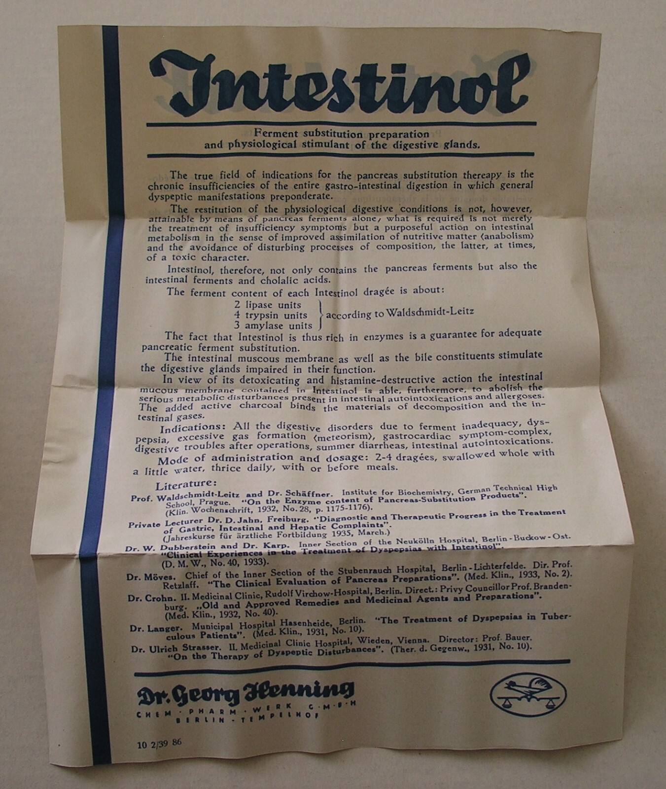 INTESTINOL *COLLECTABLE ANTIQUE VINTAGE GERMAN MEDICINE*