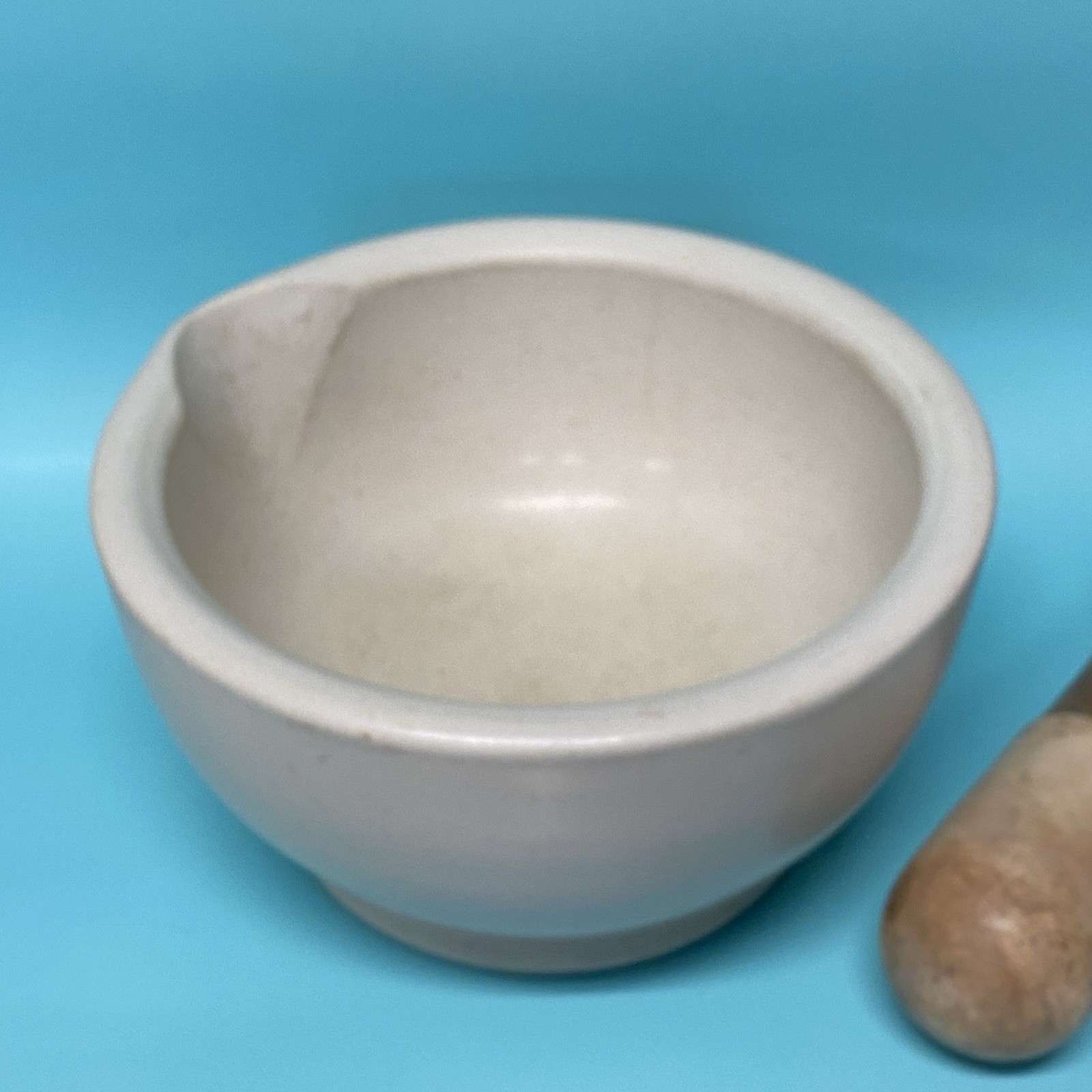 Vintage MORTAR & PESTLE Ceramic & Wood Pharmacy Apothecary HUGE 10” WH3