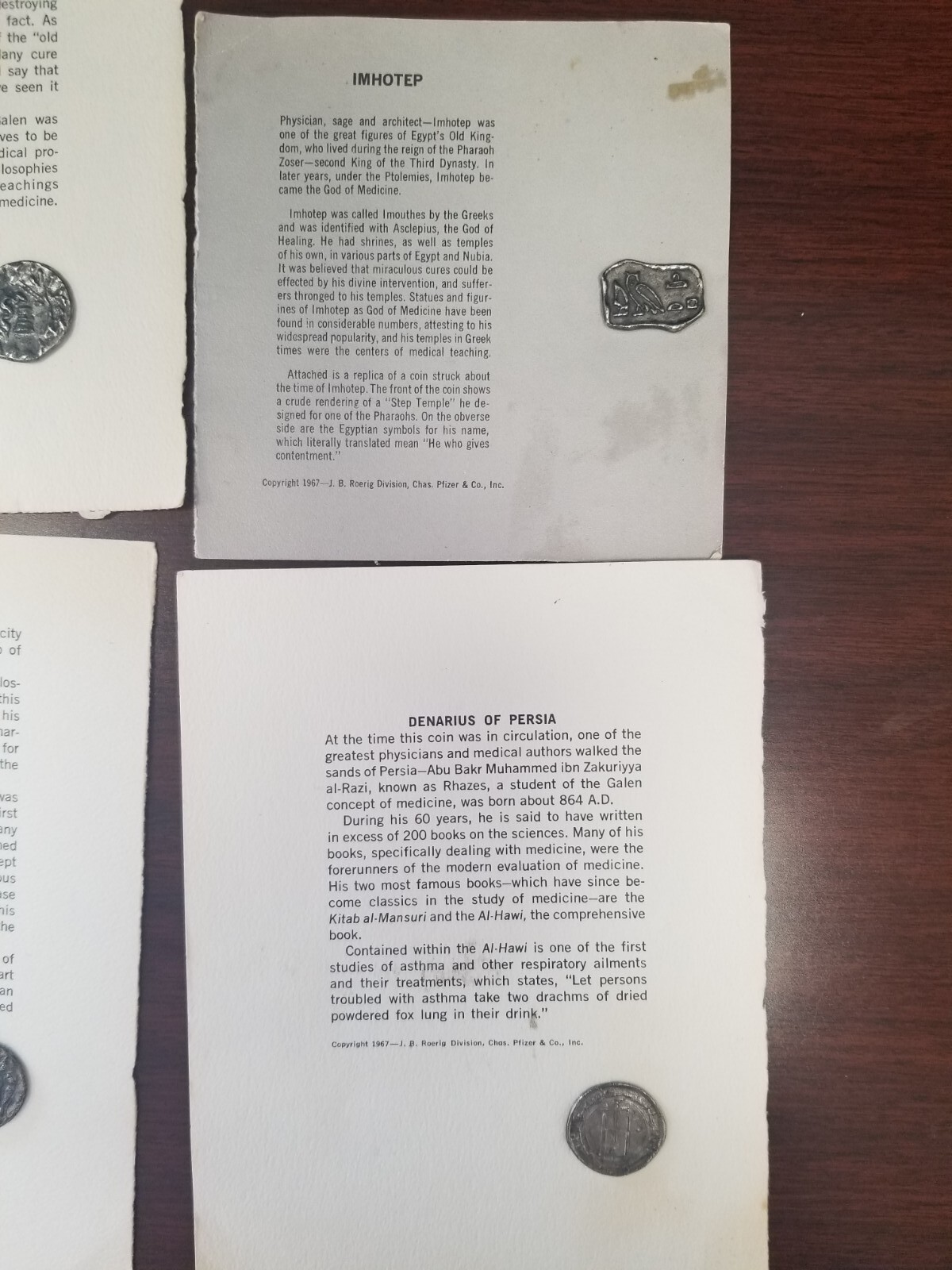 1967 Pharmaceutical Advertising Coins of Medicine Marax/Pfizer – Lot of 11
