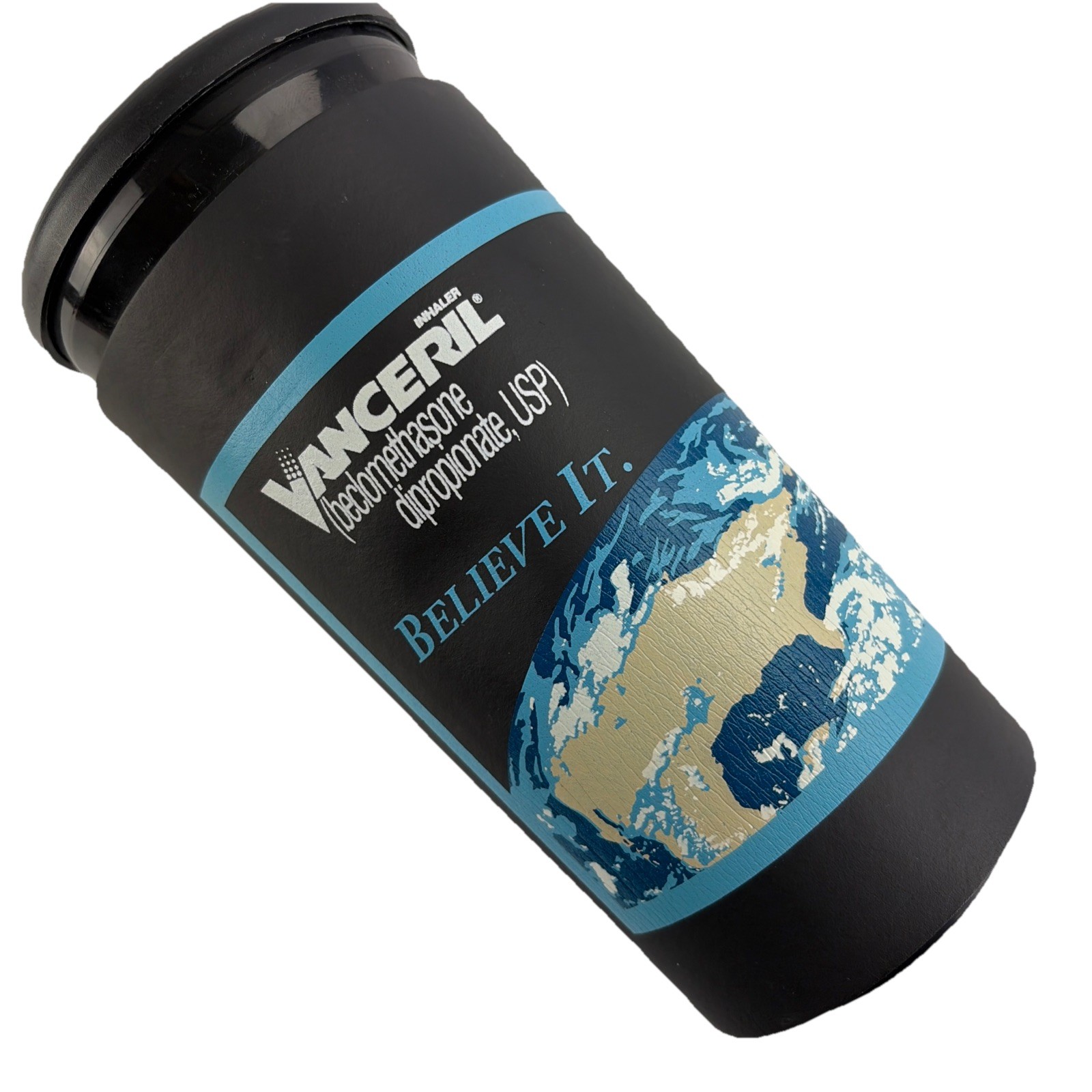 Drug Rep Pharma Collectible VANCERIL Inhaler Believe It Black Tumbler w/ Straw