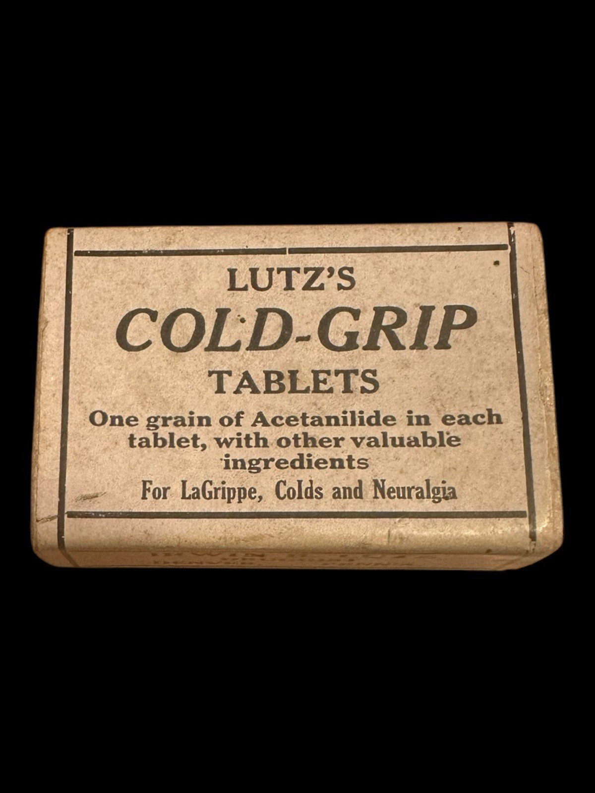 Vintage Lutz’s Cold Grip Tablet Box Irwin Lutz Druggist Very Rare Cold Remedy