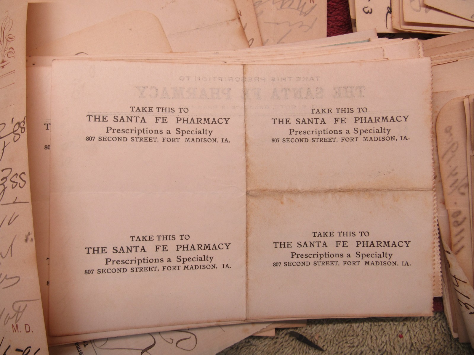 Lot Vintage Santa Fe Pharmacy RX Prescription Slips 1890’s-1910’s Ft. Madison IA