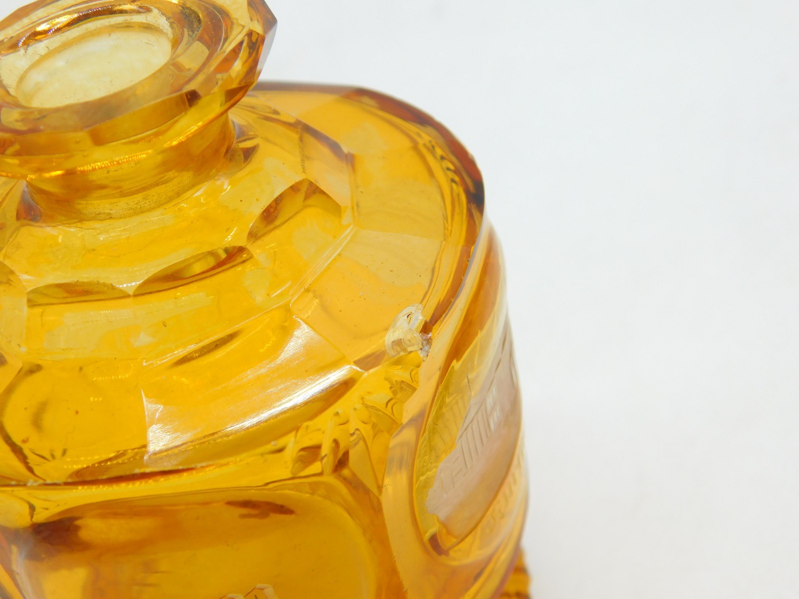 19th Century Bohemian Amber Glass Acid Etched Scent Bottle Antique c1860