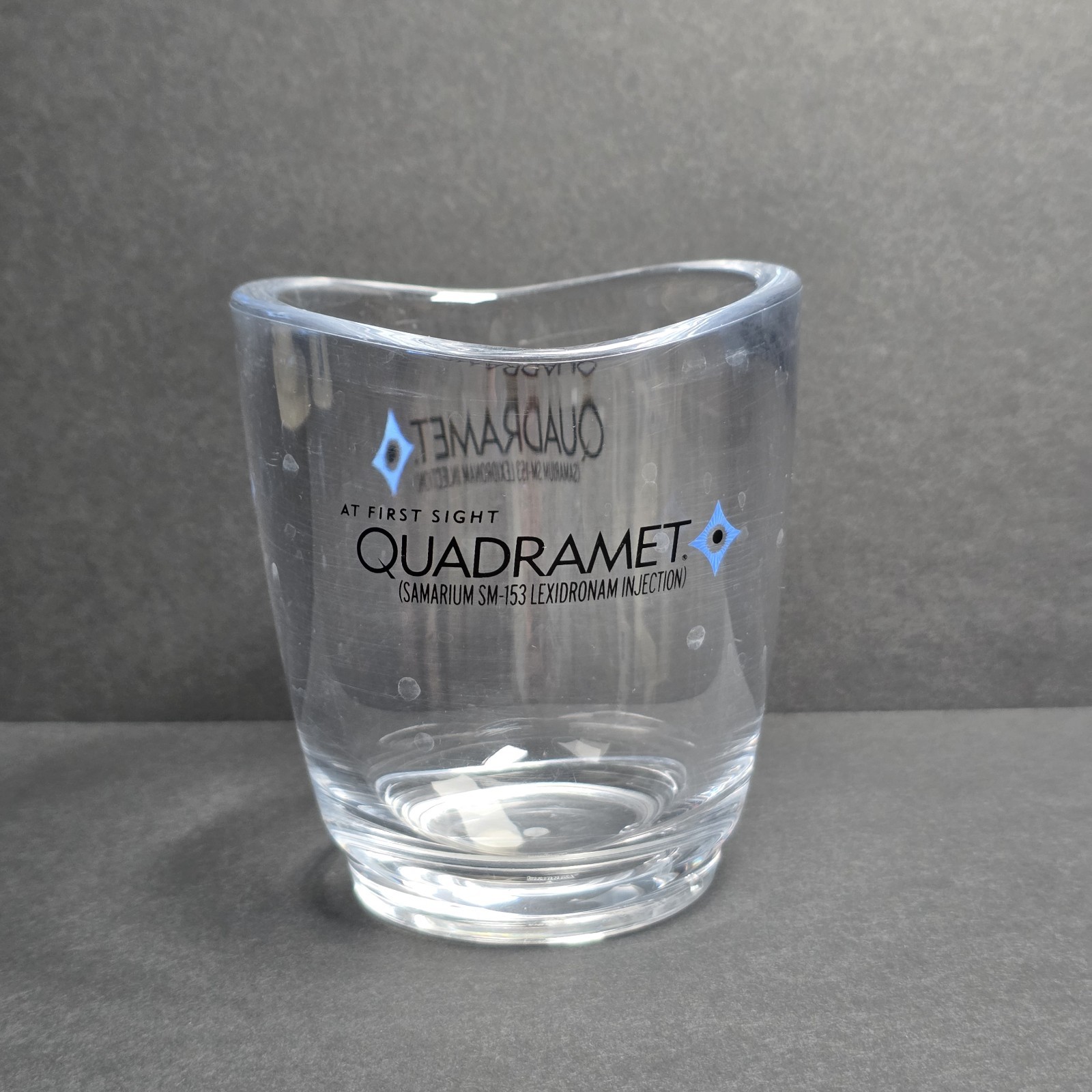 Quadramet Pharmaceutical RX Rep Cup Mug Medical Promo Hard Plastic Clear