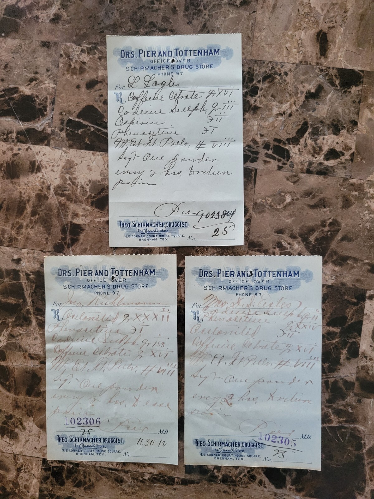 100 antique prescriptions (1912): Opium, Poppy, Dionin, Codeine & Anodyne