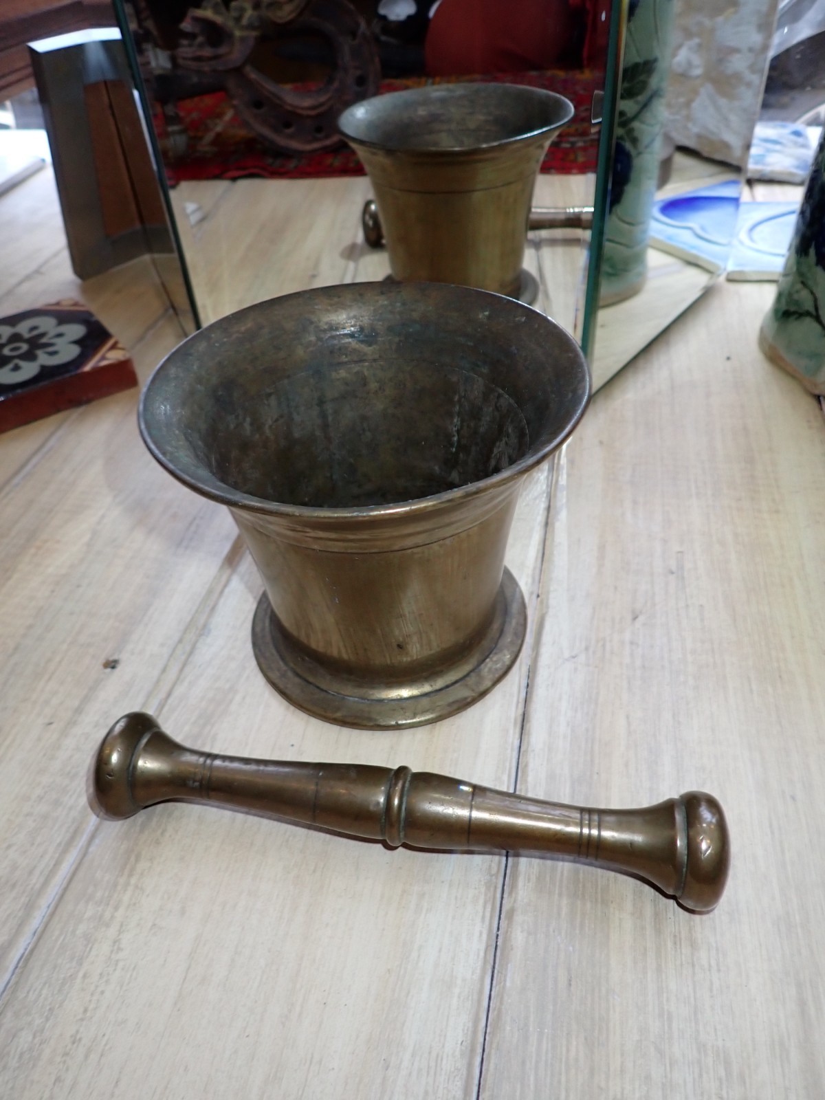 Antique Bronze Mortar and Pestle Apothecary 19th C or Earlier 2 kilos +