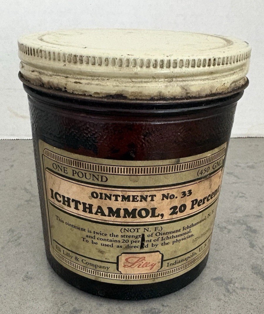 Vintage Eli Lilly Ichthammol Jar 20 Percent for Collection/Display – One Pound