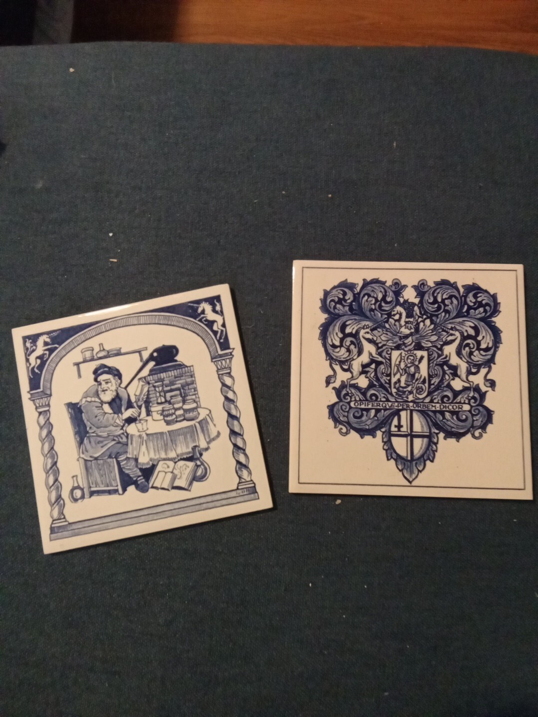 VINTAGE BLUE DELFT HOLLAND HANDMADE PILL TILE BURROUGHS WELLCOME CO.