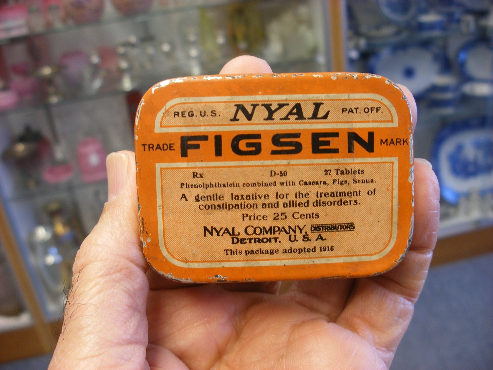 Antique Vtg Medical Dental Pharmacy – Nyal Figsen Laxative – Empty Tin