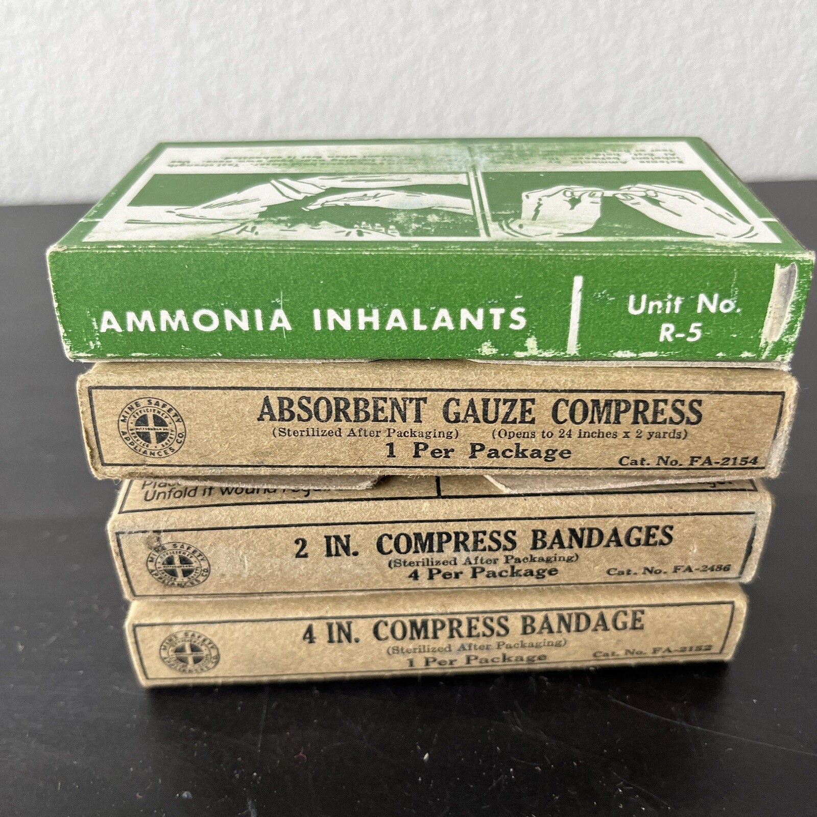Lot of 4 Mine Safety Bullard Medical Bandages Compresses Ammonia Inhalants Vtg