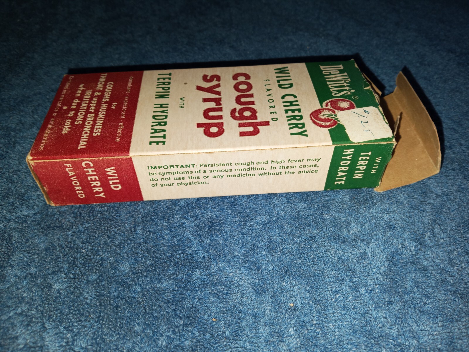 Vtg DeWitt’s Wild Cherry Flavored Box Paperwk Medicine Pharmacy Cough Syrup NOS