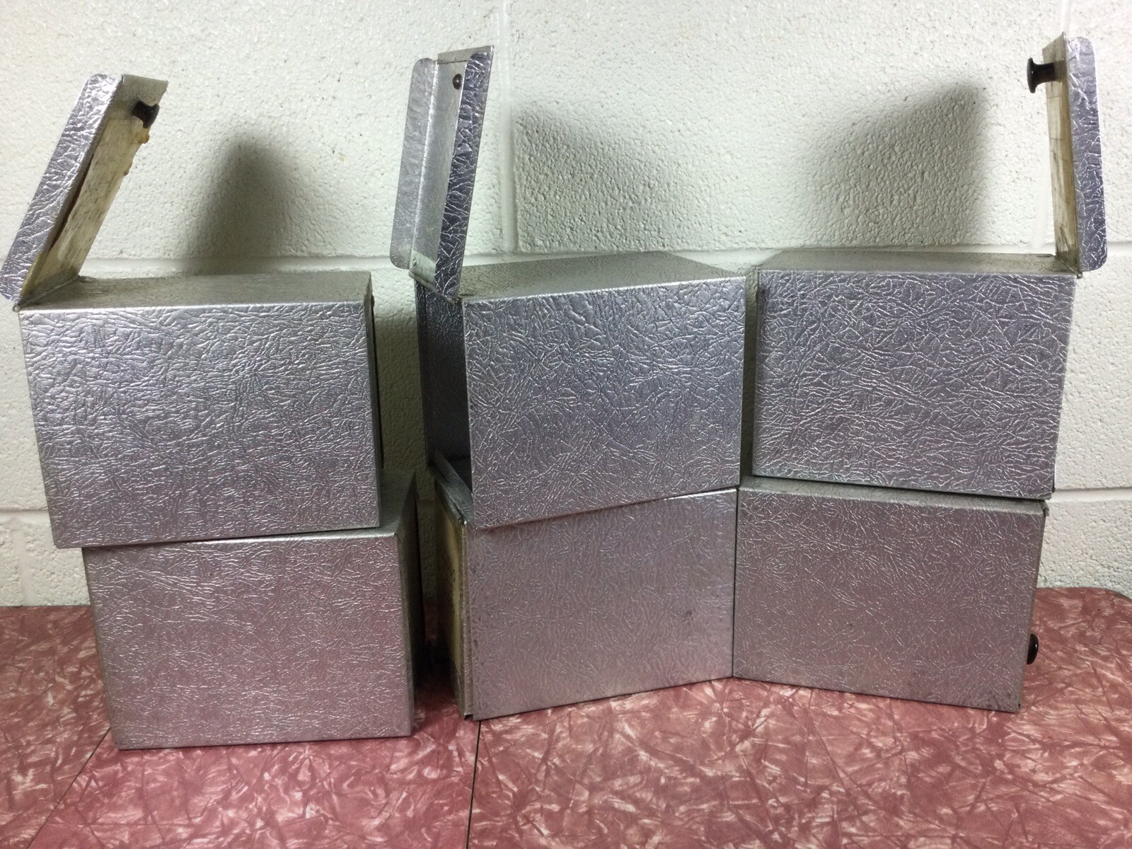 6 Vintage Aluminum Silver RX Record File Metal Boxes Pharmacy Apothecary 1950’s
