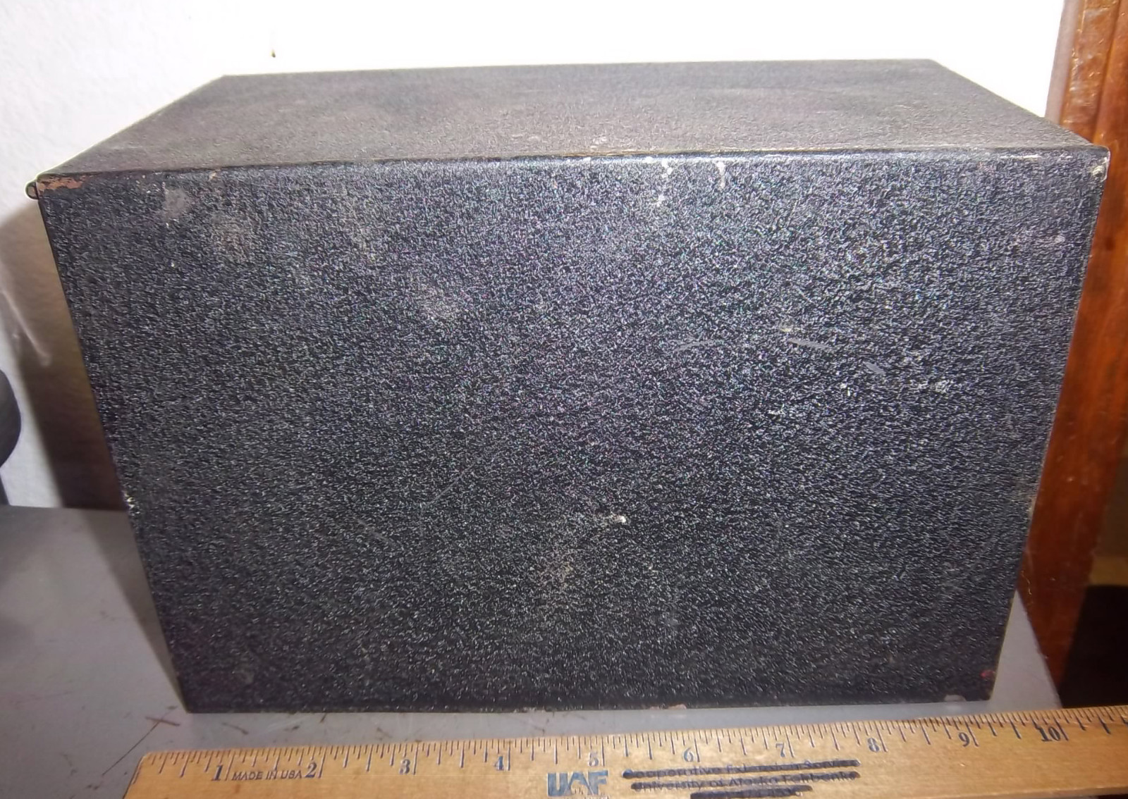 Vintage Pharmacy prescription metal box Drugpak, St Louis, New York, paper label