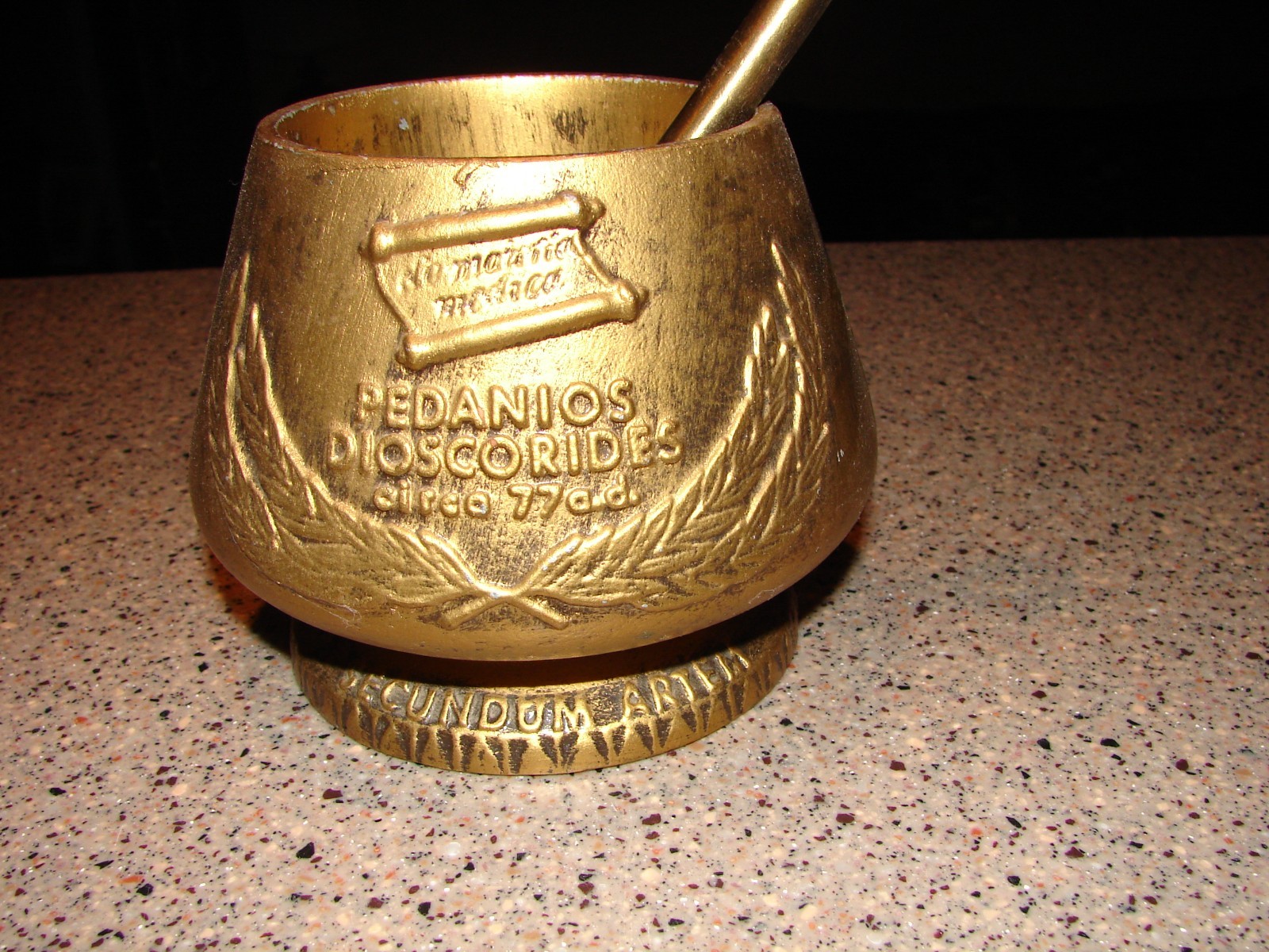 Vintage Apothacary Pharmacy Bronze Mortar & Pestle Double Sided Embossed Nice!!!