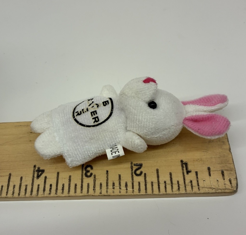 Vintage Bayer Pharmaceutical Company Advertising Logo Bunny finger puppet 4″