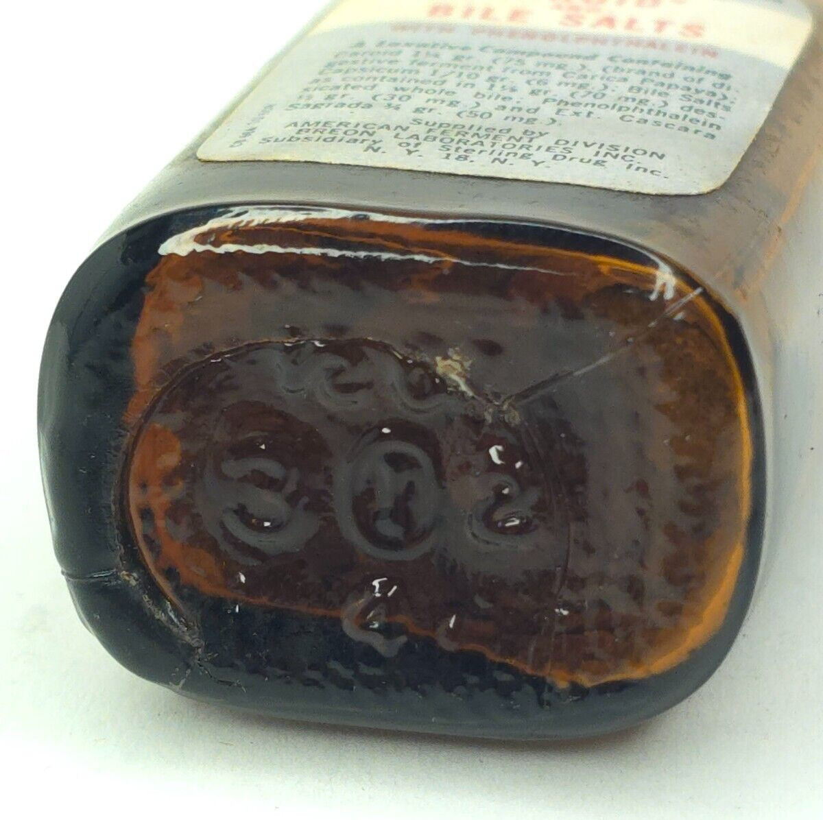 C1960s NOS Caroid Bile Salts Advertising Sterling Drug Bottle American Ferment