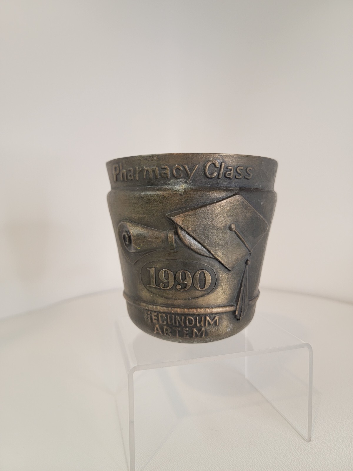 Vintage 1990 Schering Plough metal Mortar Pharmacy Rx Pharmacist Secundum Artem