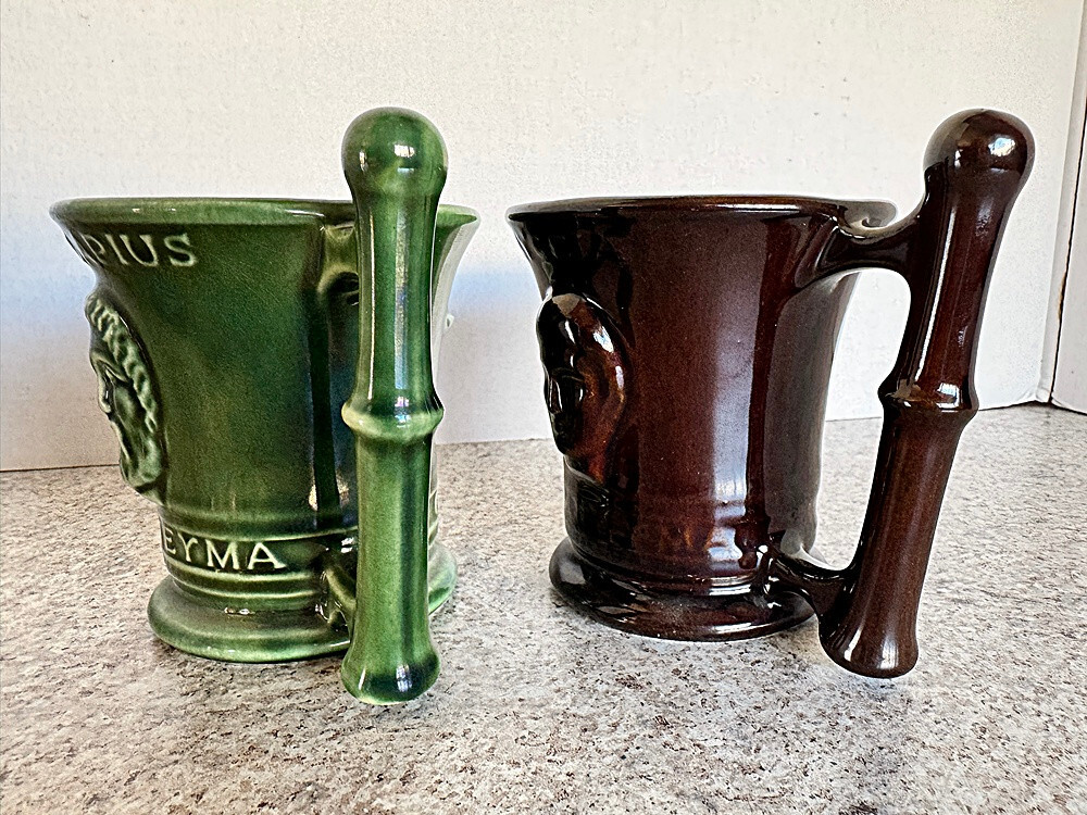 VTG – Pair Apothecary Ceramic Mortar & Pestle Mugs – AESCULPIUS & HYGEIA – McCoy