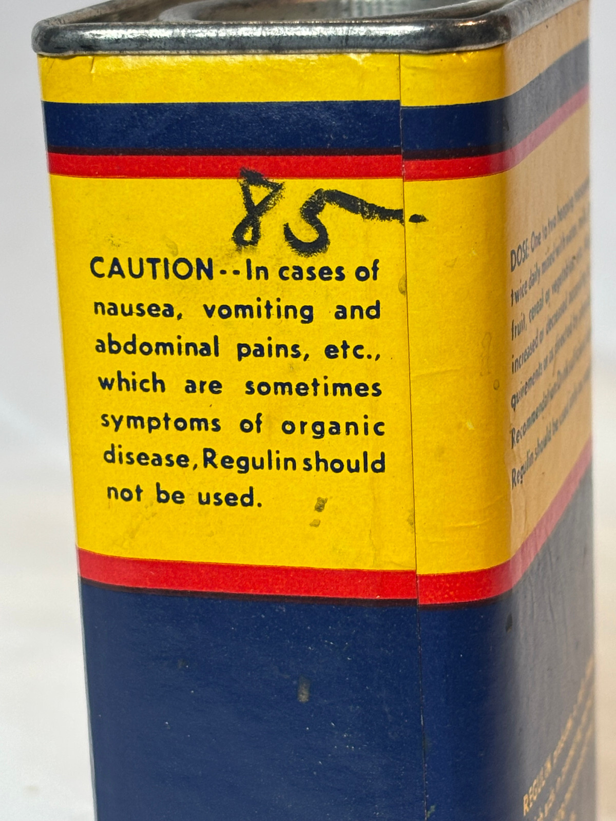 Vtg Regulin Constipation Treatment Cardboard & Metal Container S.F. Durst & Co