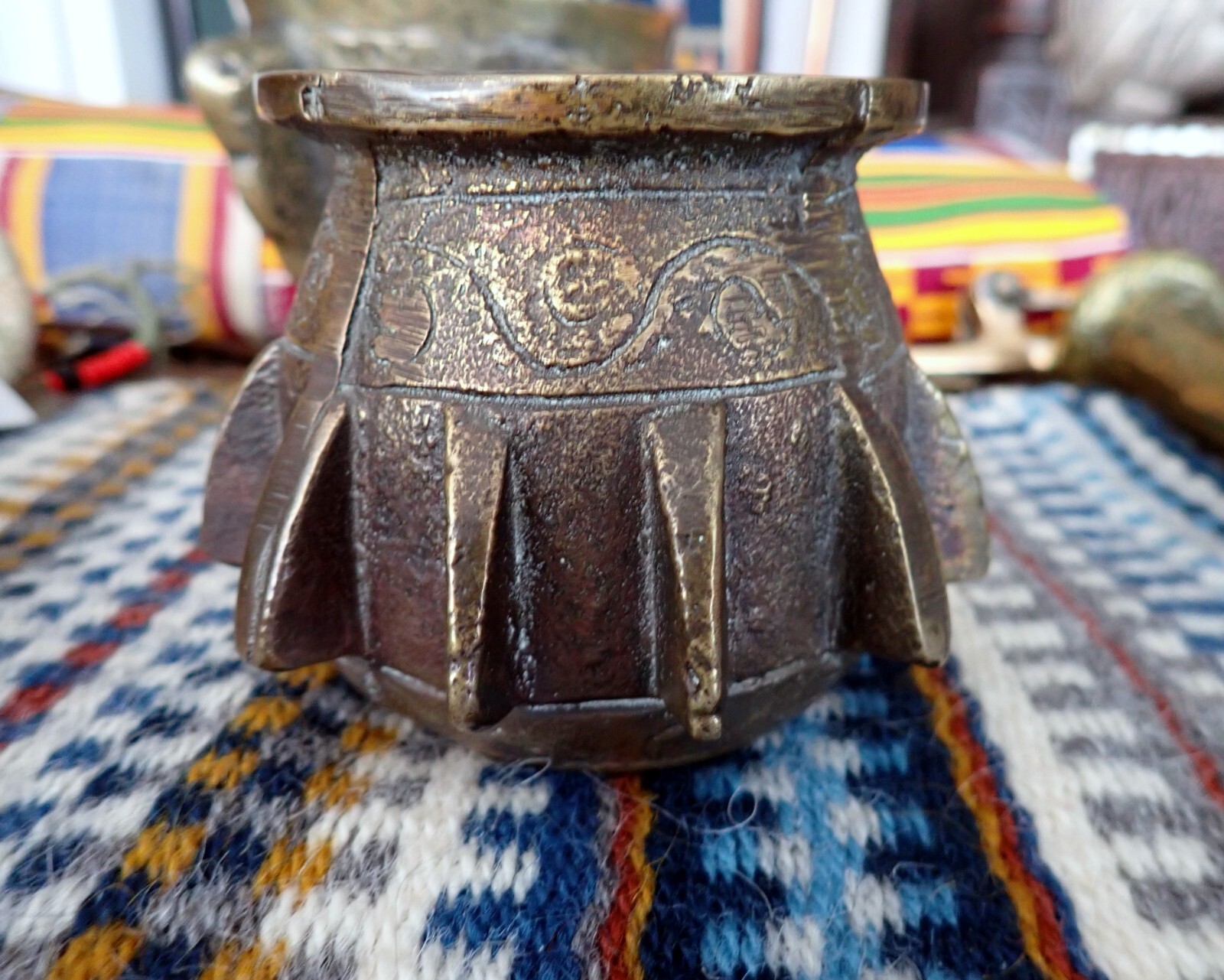 Gilded Bronze Mortar Arab Spain Antique Cast Bronze Small Mortar Apothecary Herb