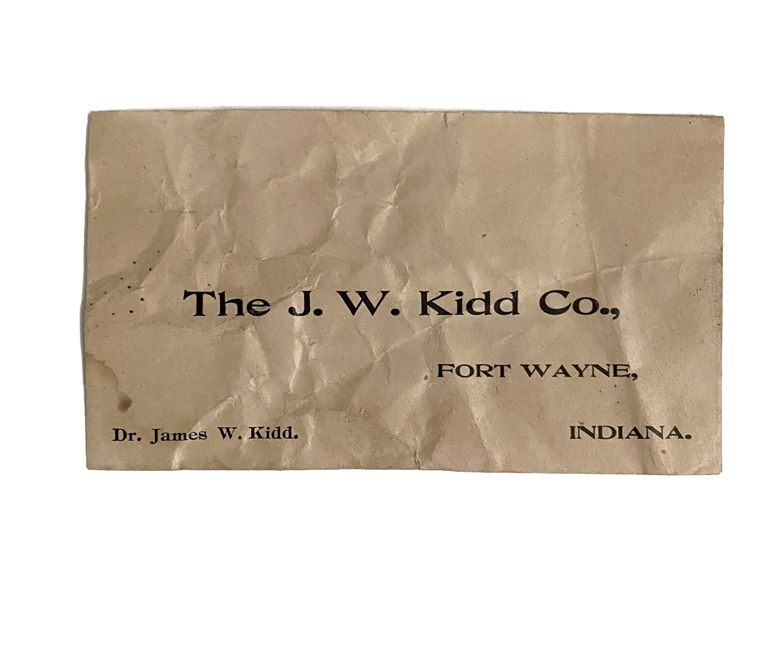 Dr James W. Kidd Fort Wayne Indiana Return Envelope 1900s Quack Medicine