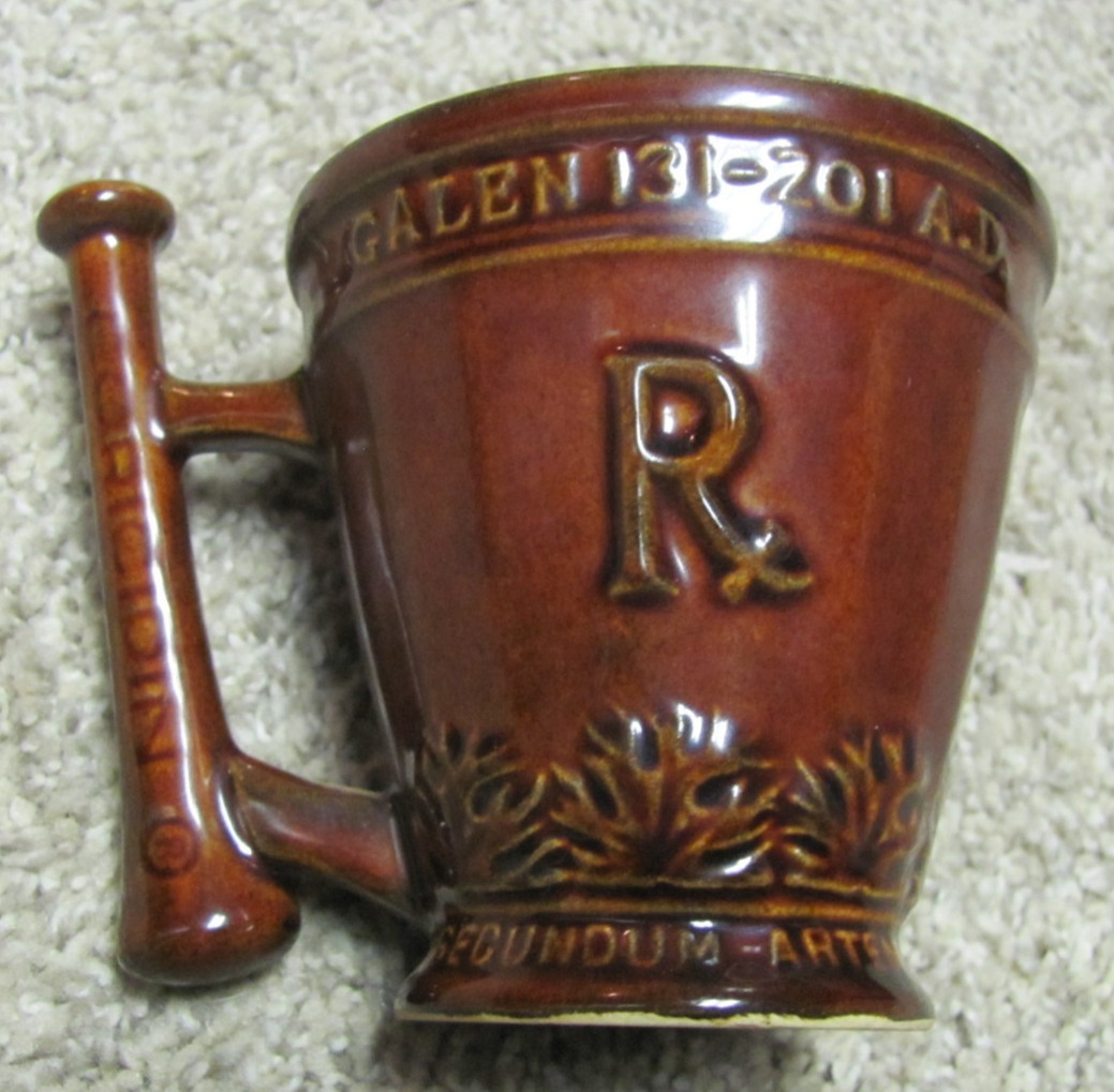 Beautiful Brown Glazed Schering Coricidin Pharmacy Mug Secuden Artem Galen 131-2