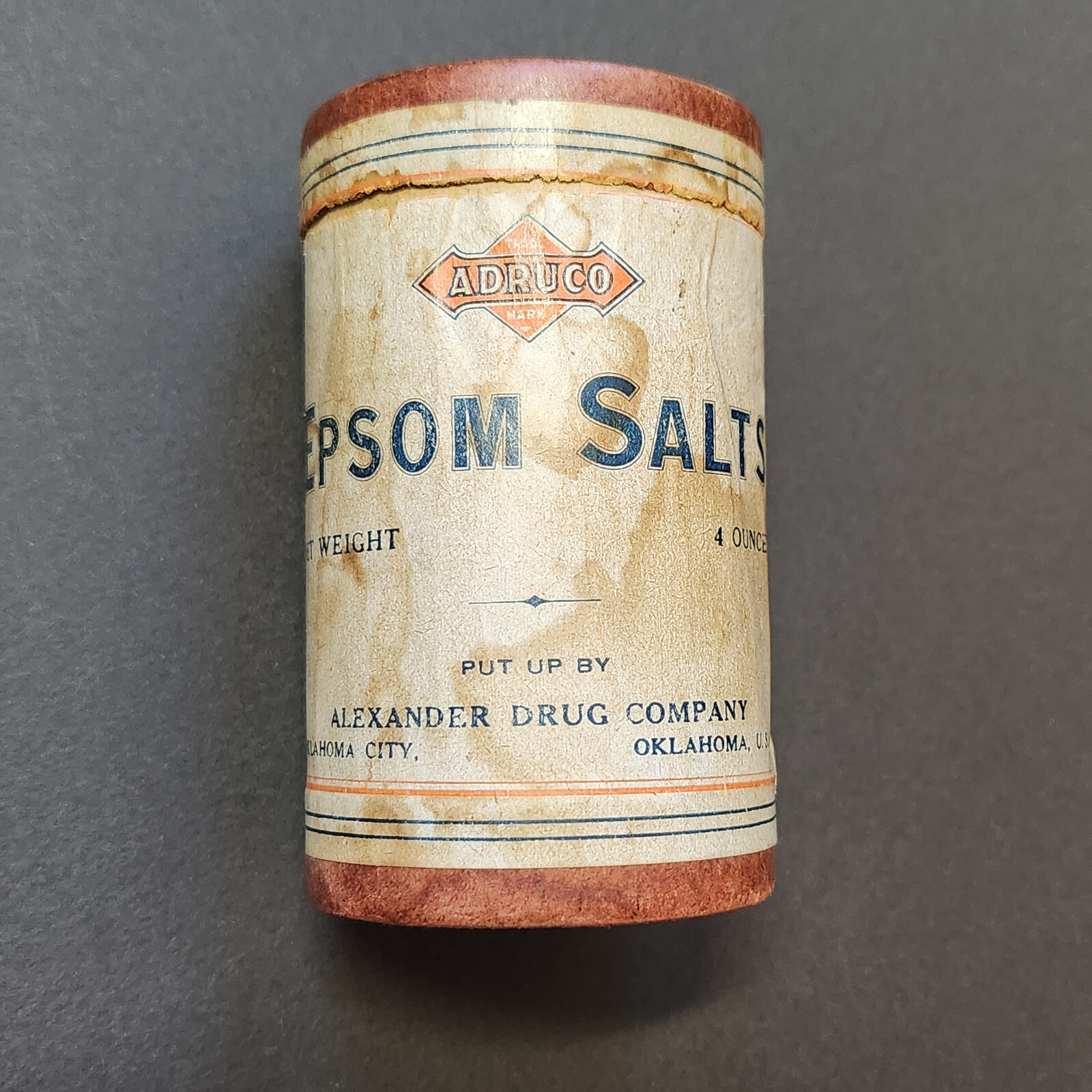 Vntg ADRUCO Cardboard Container Alexander Drug Company Oklahoma City Epsom Salts
