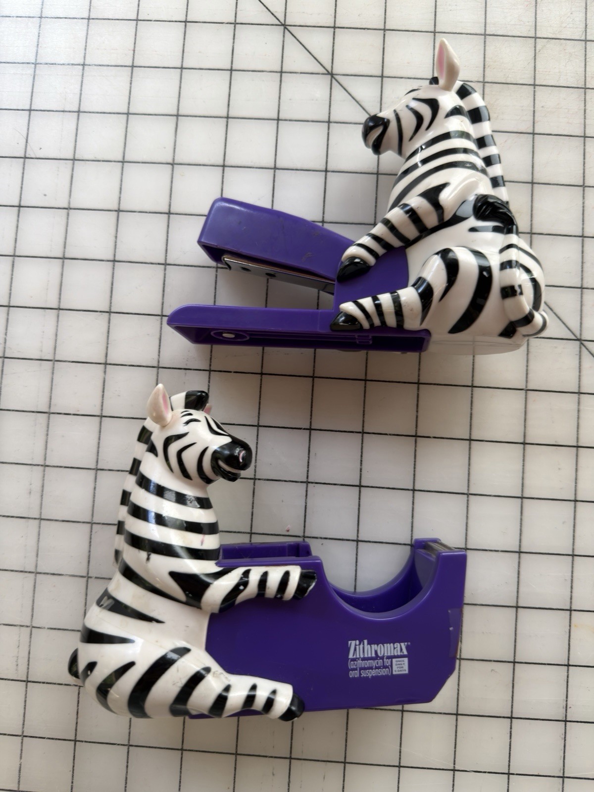 Zebras Stapler & Tape Dispenser Advertising, Pharmaceutical Collectible Zithro
