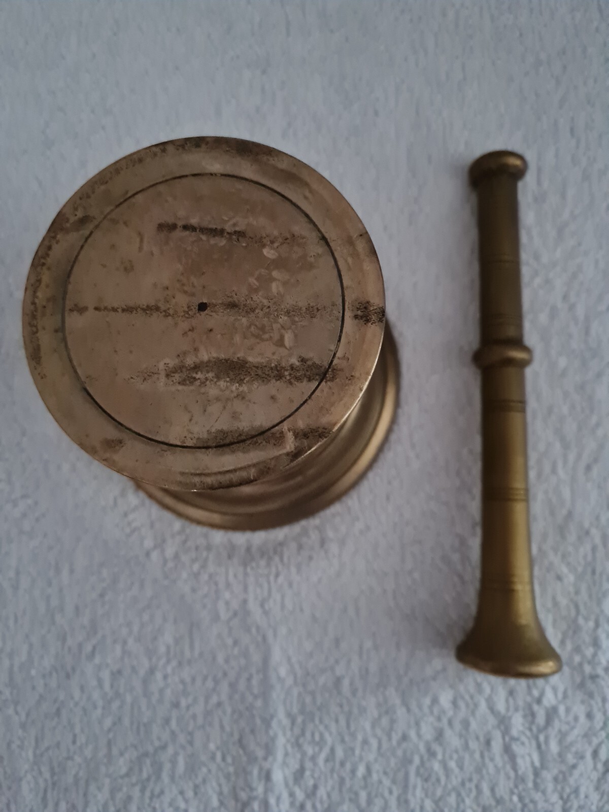 ANTIQUE 4″ SOLID BRASS APOTHECARY MORTAR & PESTLE /DRUGGIST TOOL