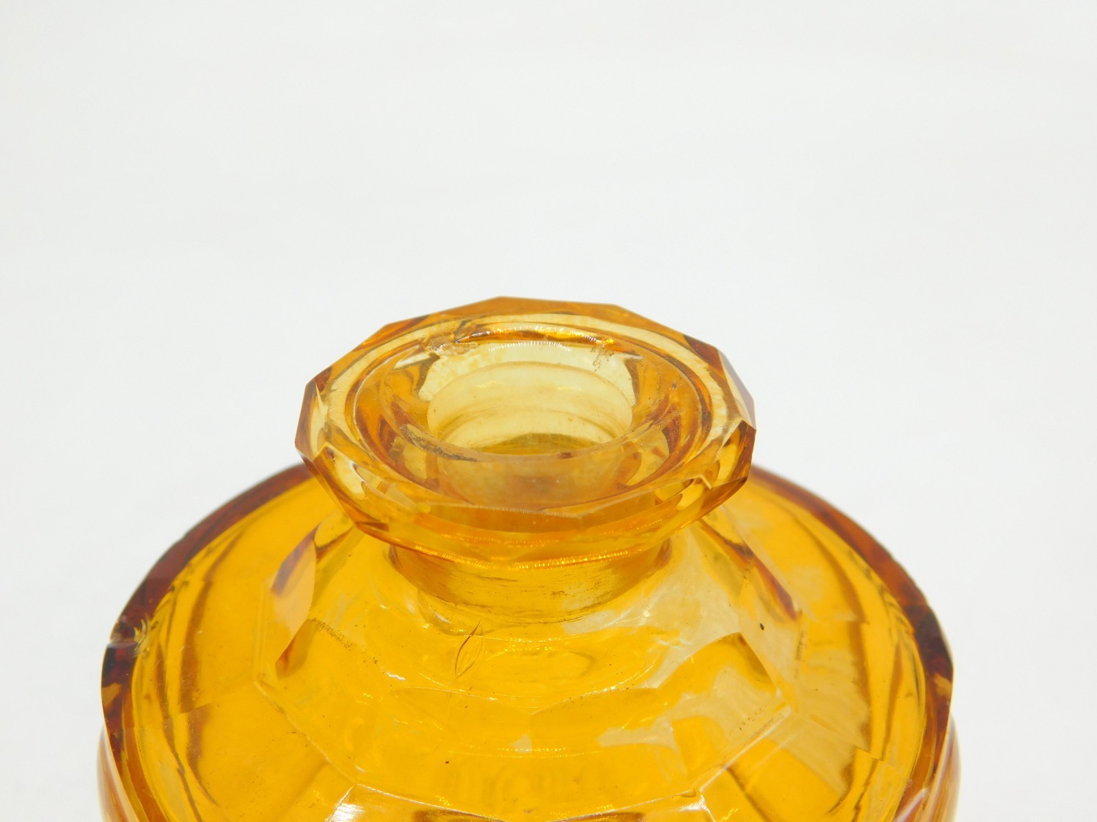 19th Century Bohemian Amber Glass Acid Etched Scent Bottle Antique c1860