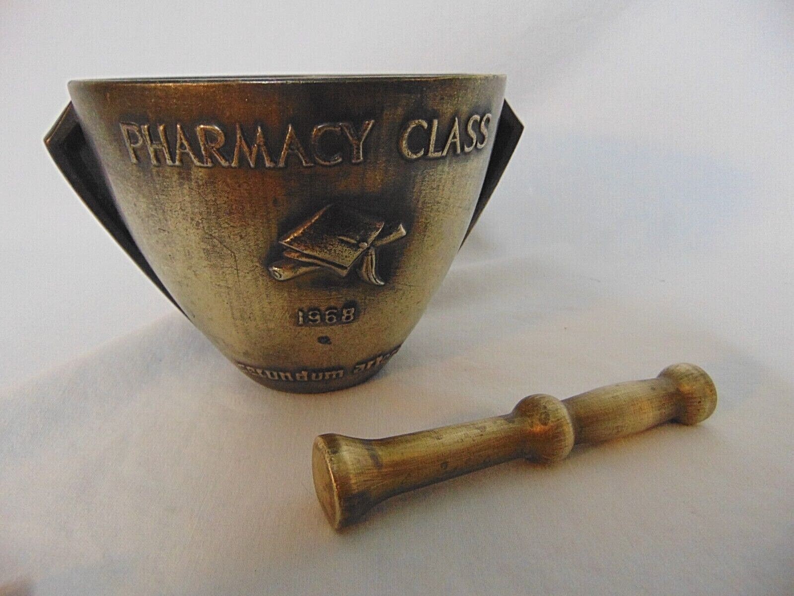 Mortar And Pestle Schering Pharmaceutical Class 1968 Vtg Brass Apothecary 4″